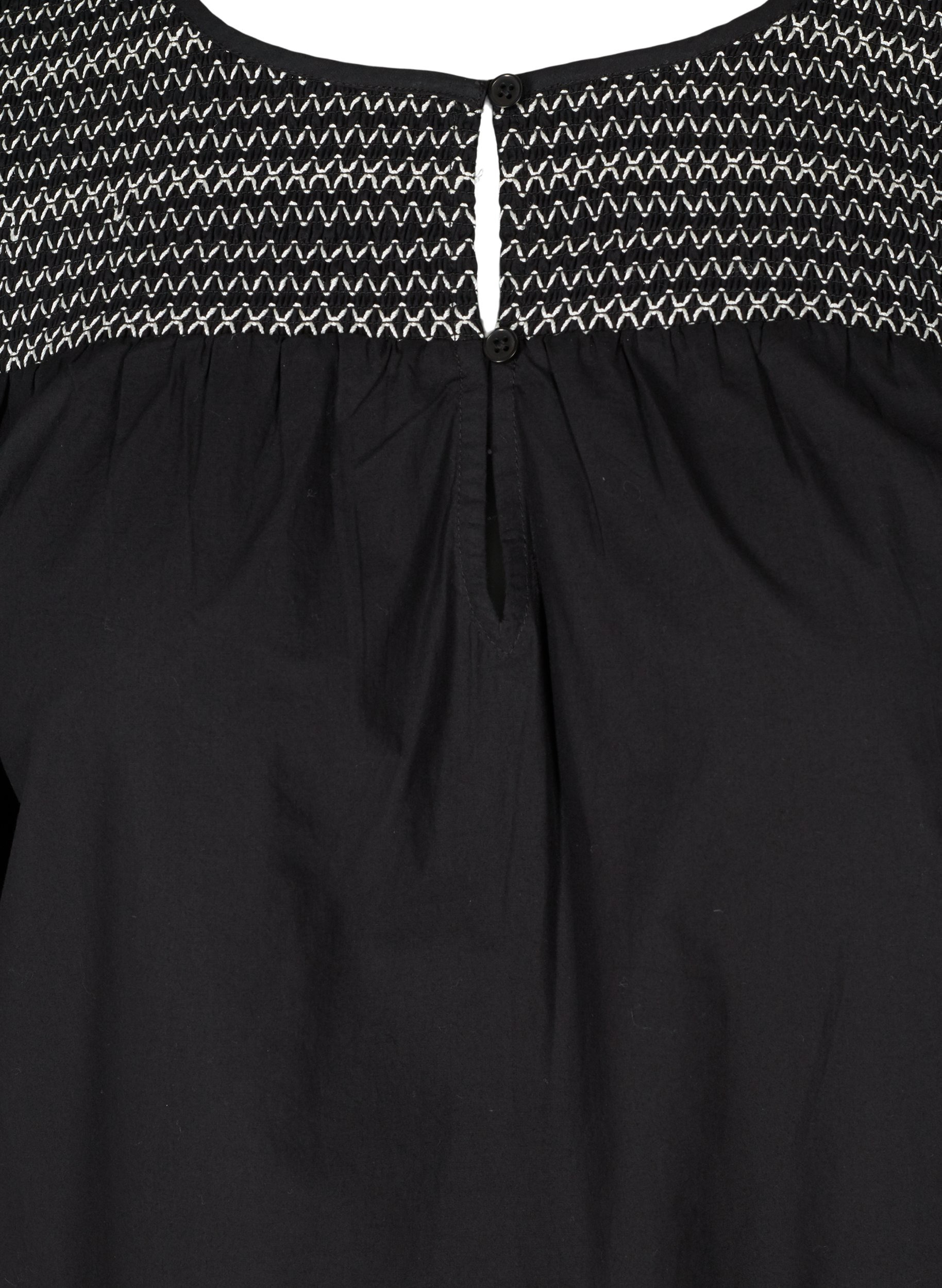 Kjole i bomuld med smock og a-form, Black, Packshot image number 2