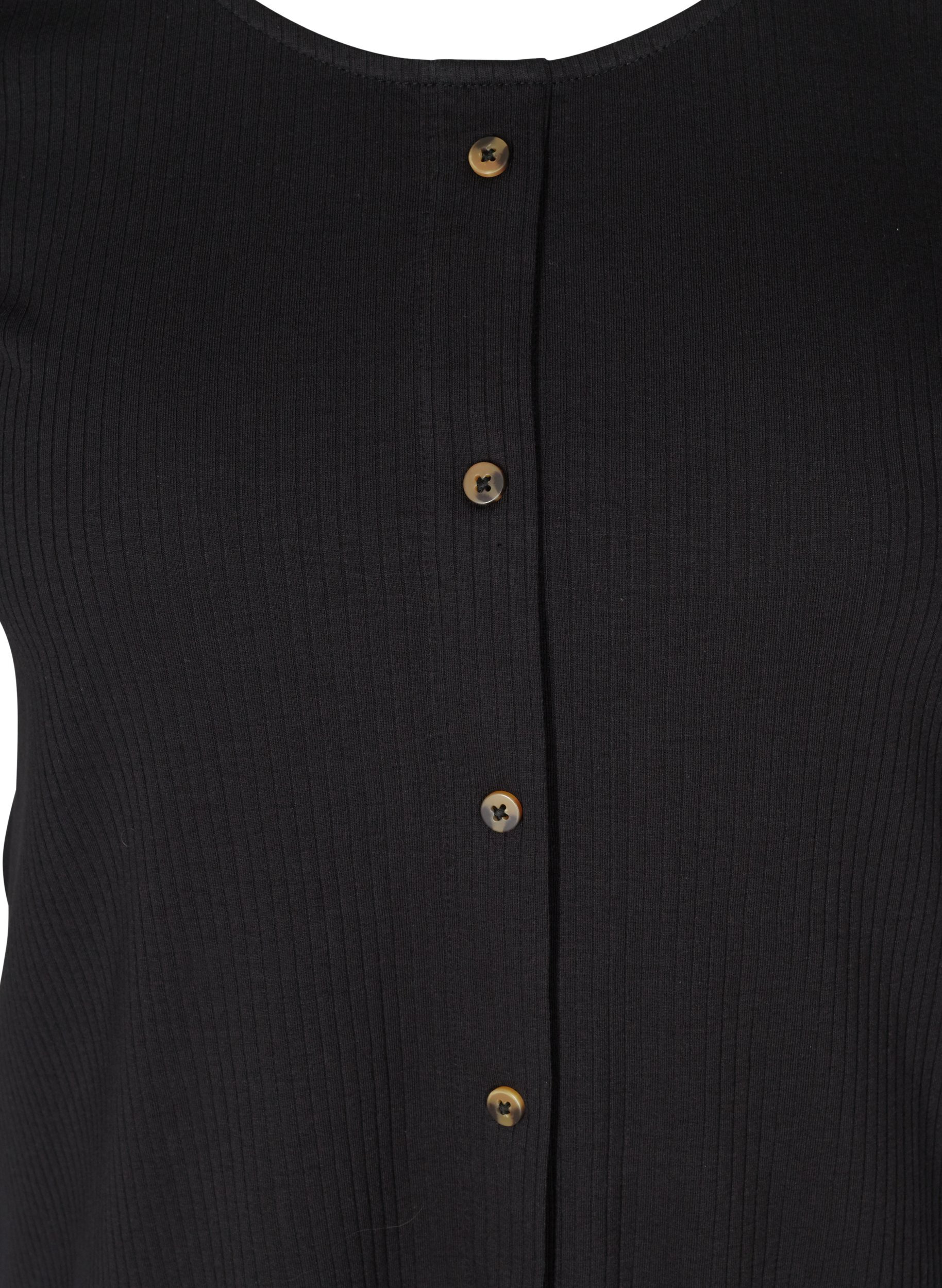 Kortærmet rib t-shirt med knapper, Black, Packshot image number 2