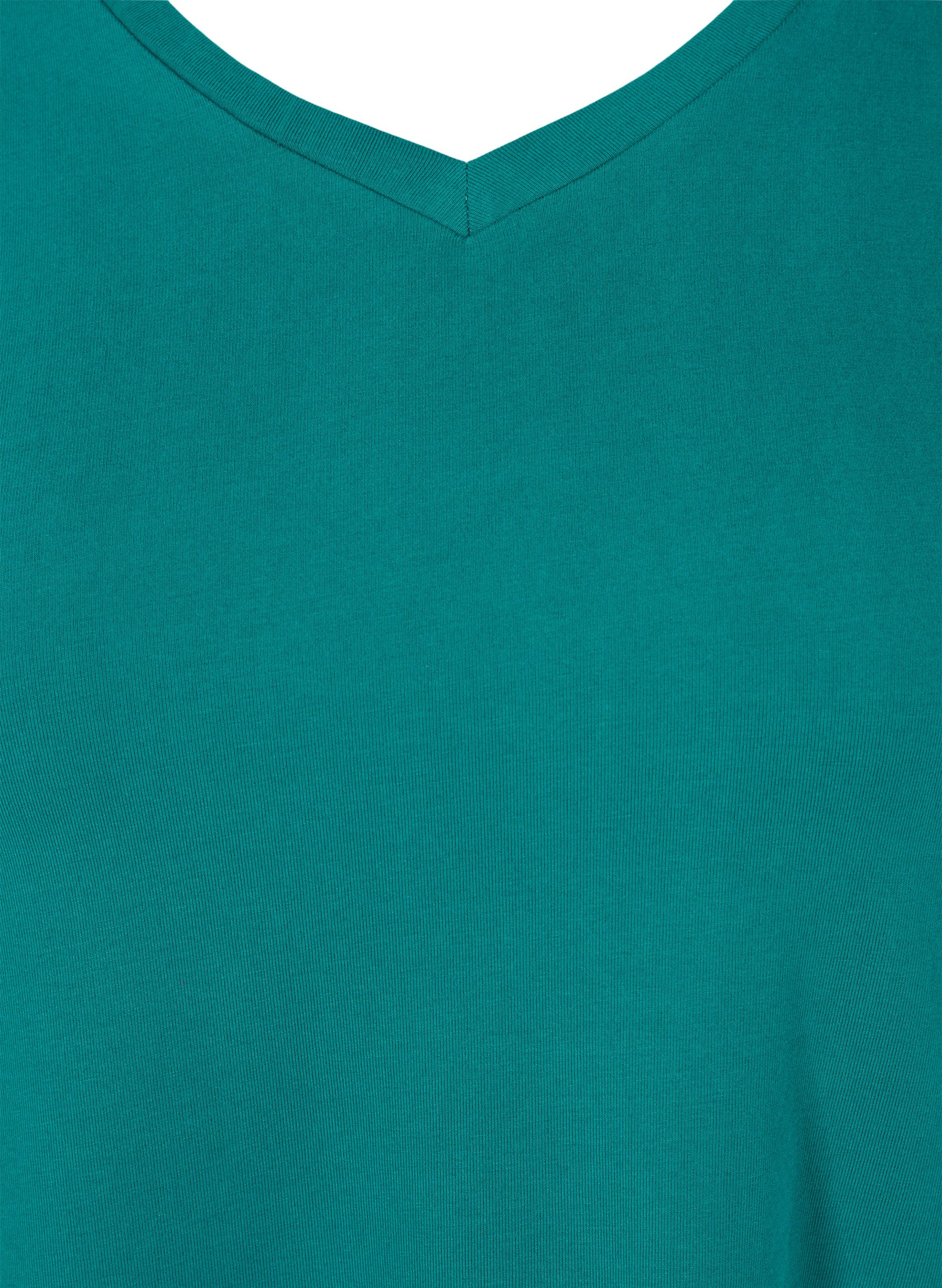 Basis t-shirt med v-hals, Teal Green, Packshot image number 2