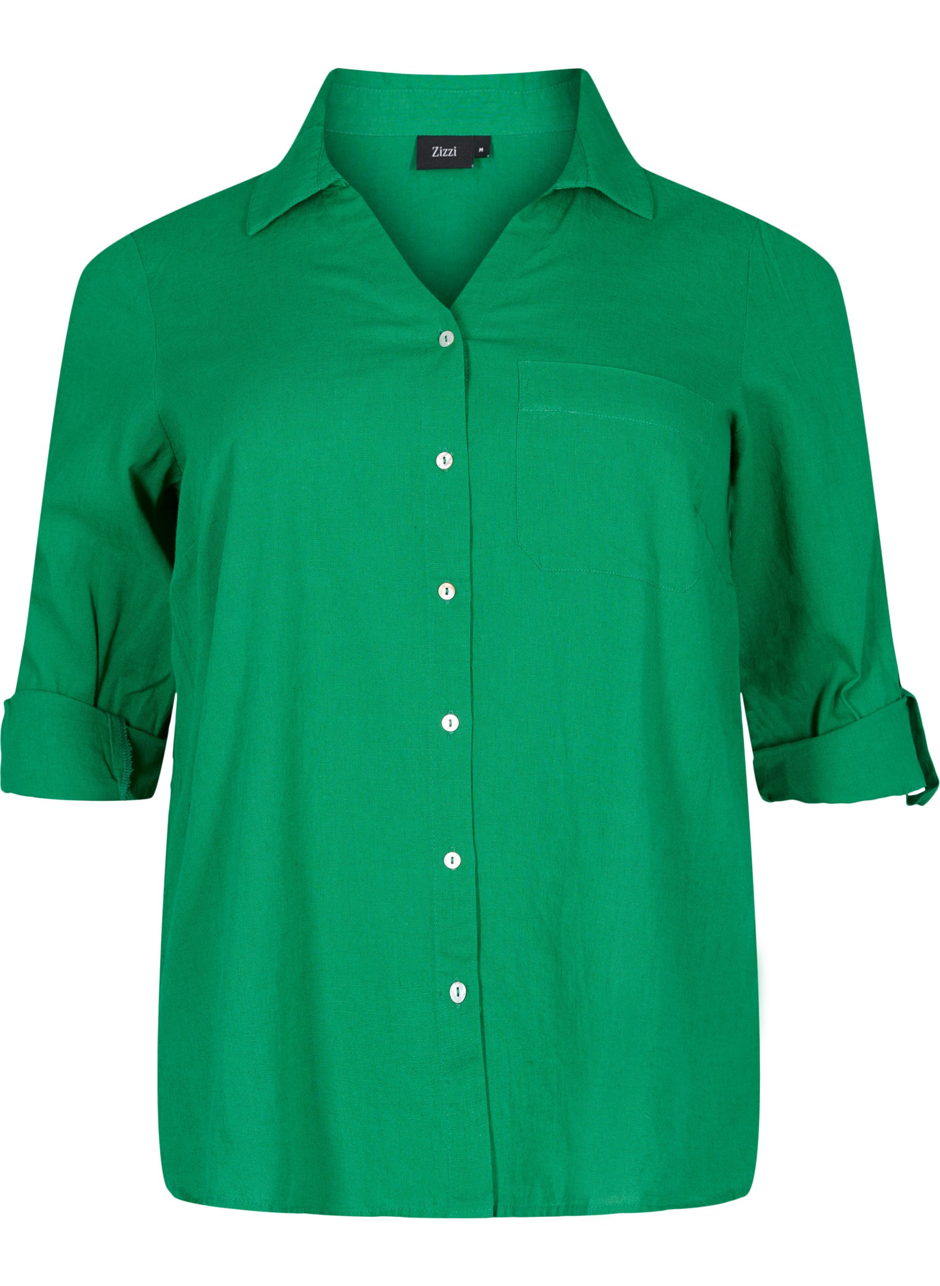 Bluse med 3/4 ærmer og knapper, Jolly Green, Packshot