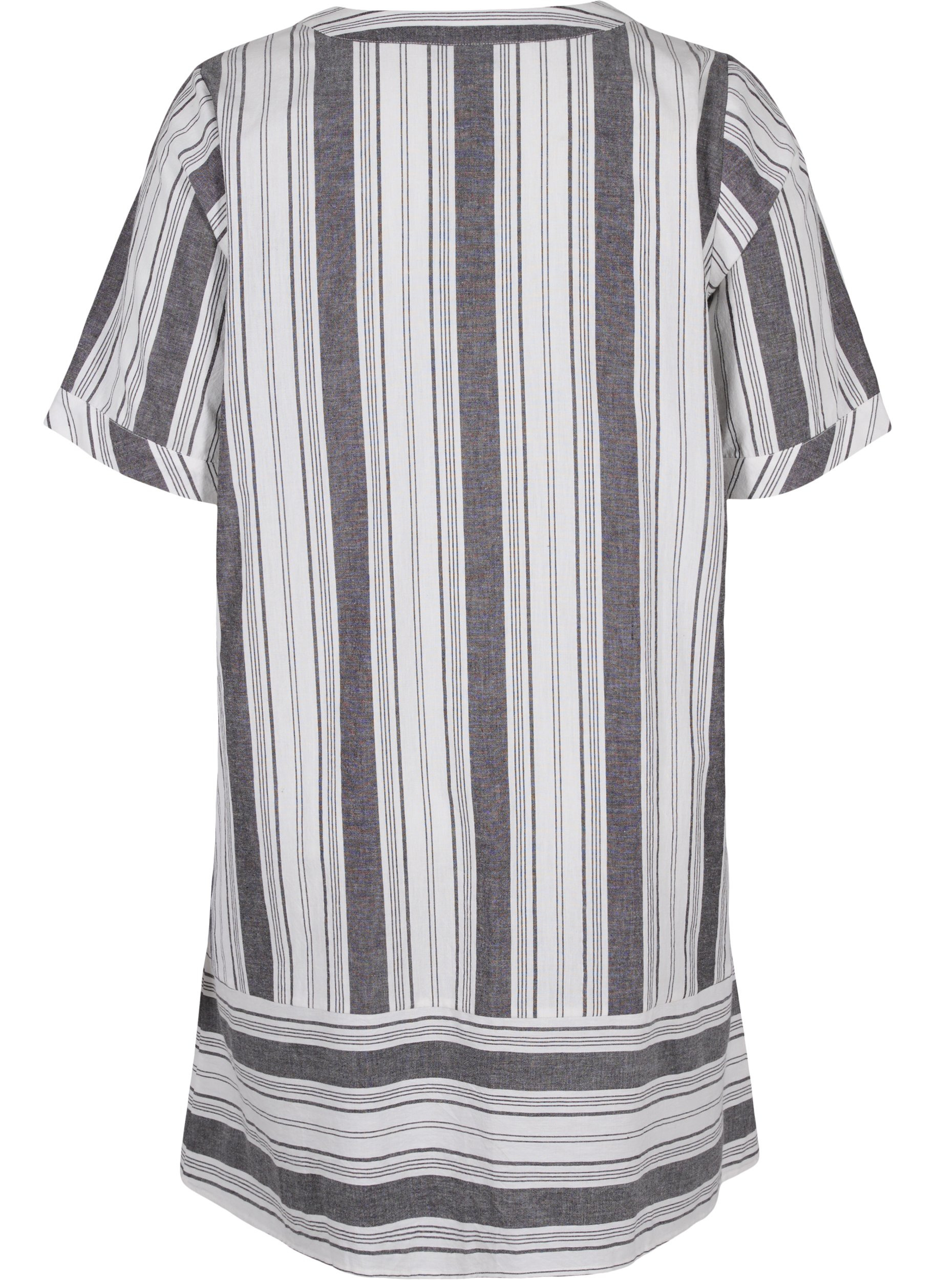 Stribet bomuldskjole med korte ærmer, Black Stripe, Packshot image number 1