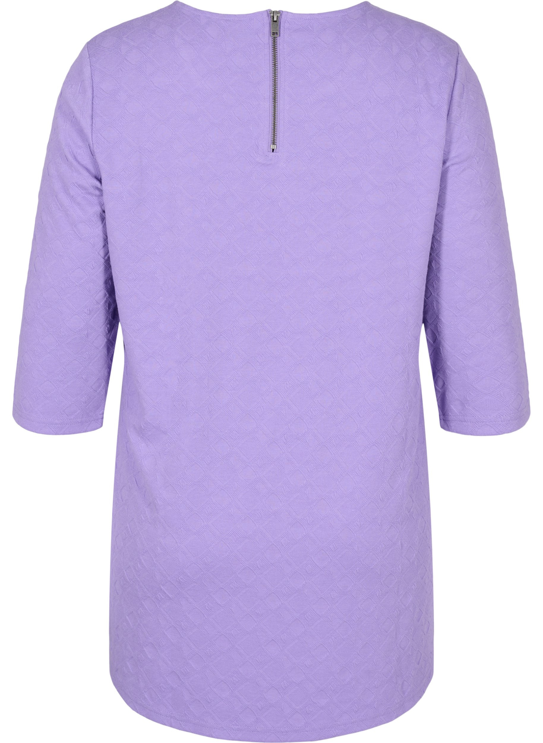 Lang bluse med rund hals og 3/4 ærmer, Paisley Purple, Packshot image number 1