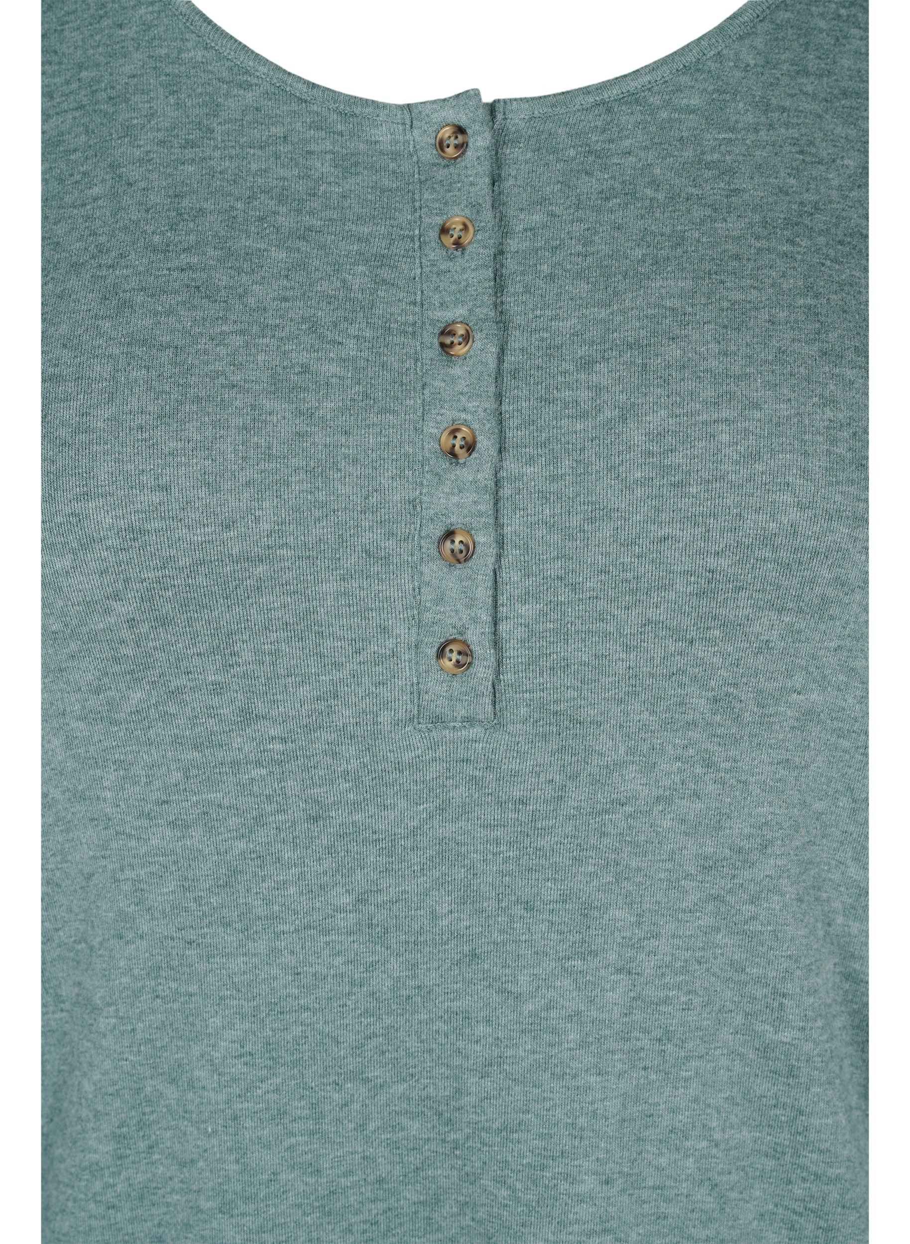 Meleret bluse med knapper og 3/4 ærmer , Green Melange, Packshot image number 2
