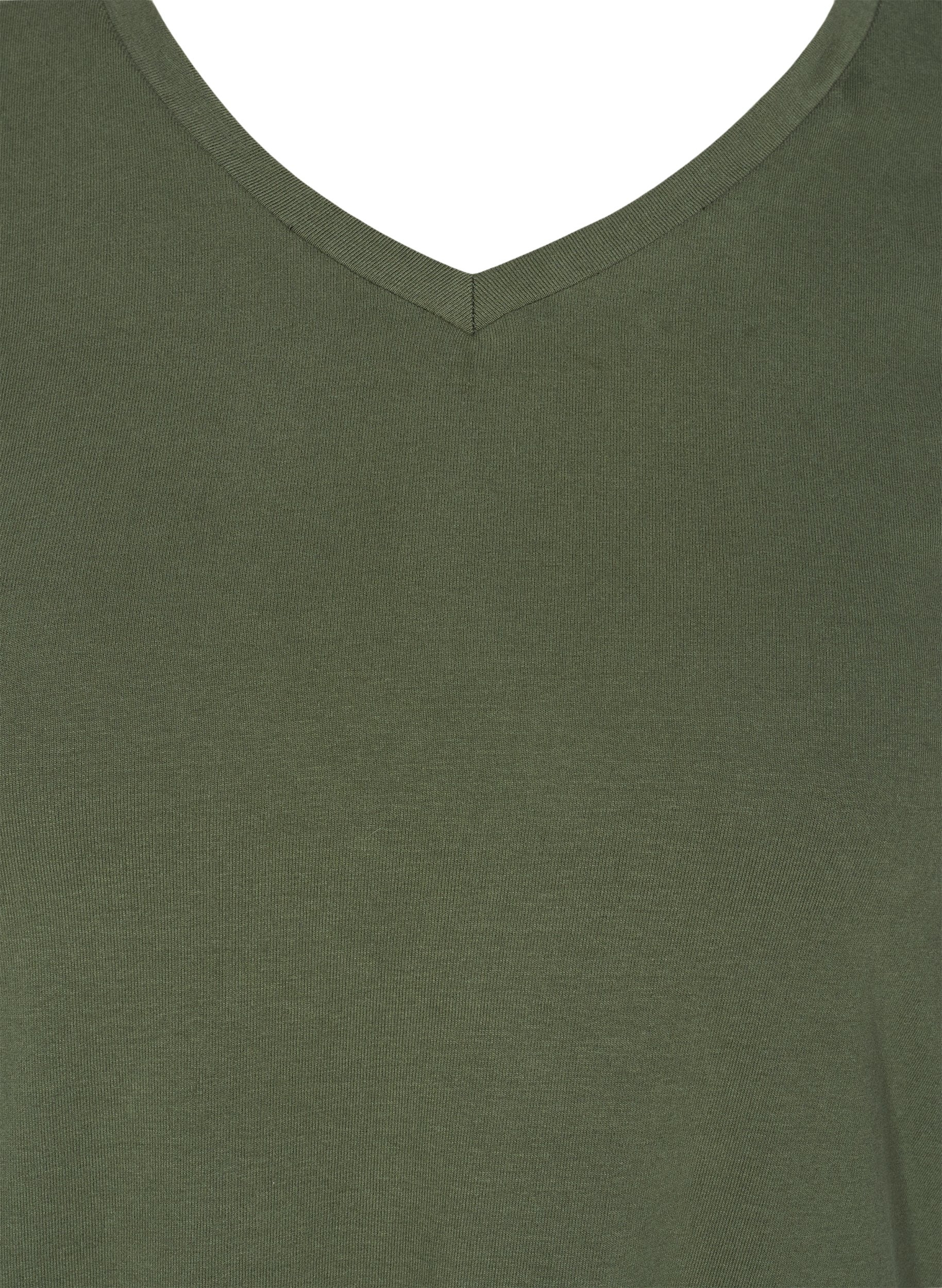 Basis t-shirt med v-hals, Thyme, Packshot image number 2