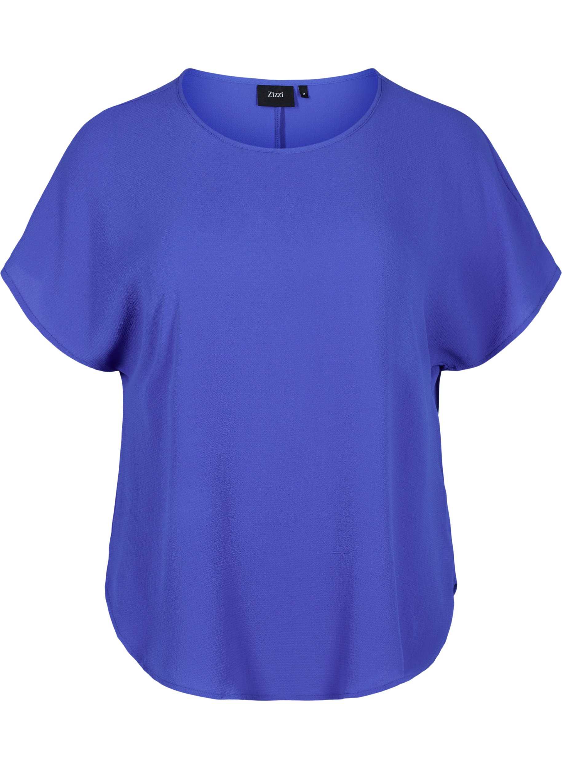 Bluse med korte ærmer og rund halsudskæring, Dazzling Blue, Packshot image number 0