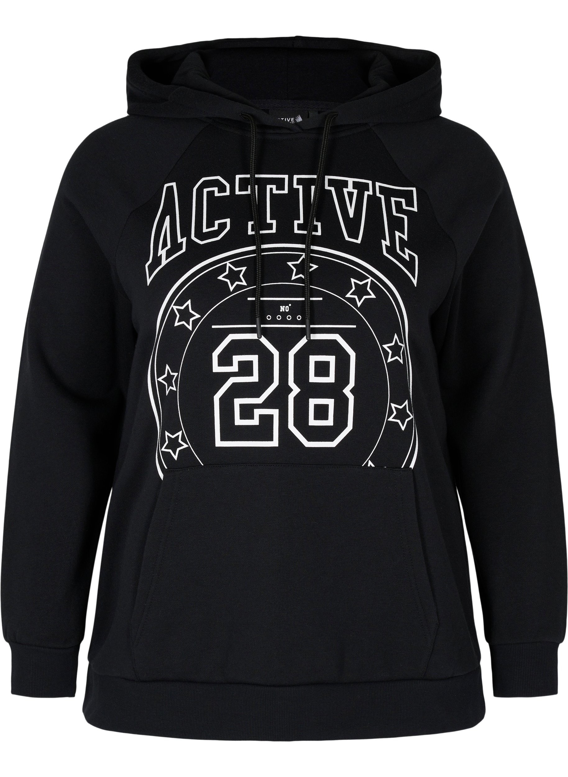 Sweatshirt med printdetaljer og hætte, Black, Packshot image number 0