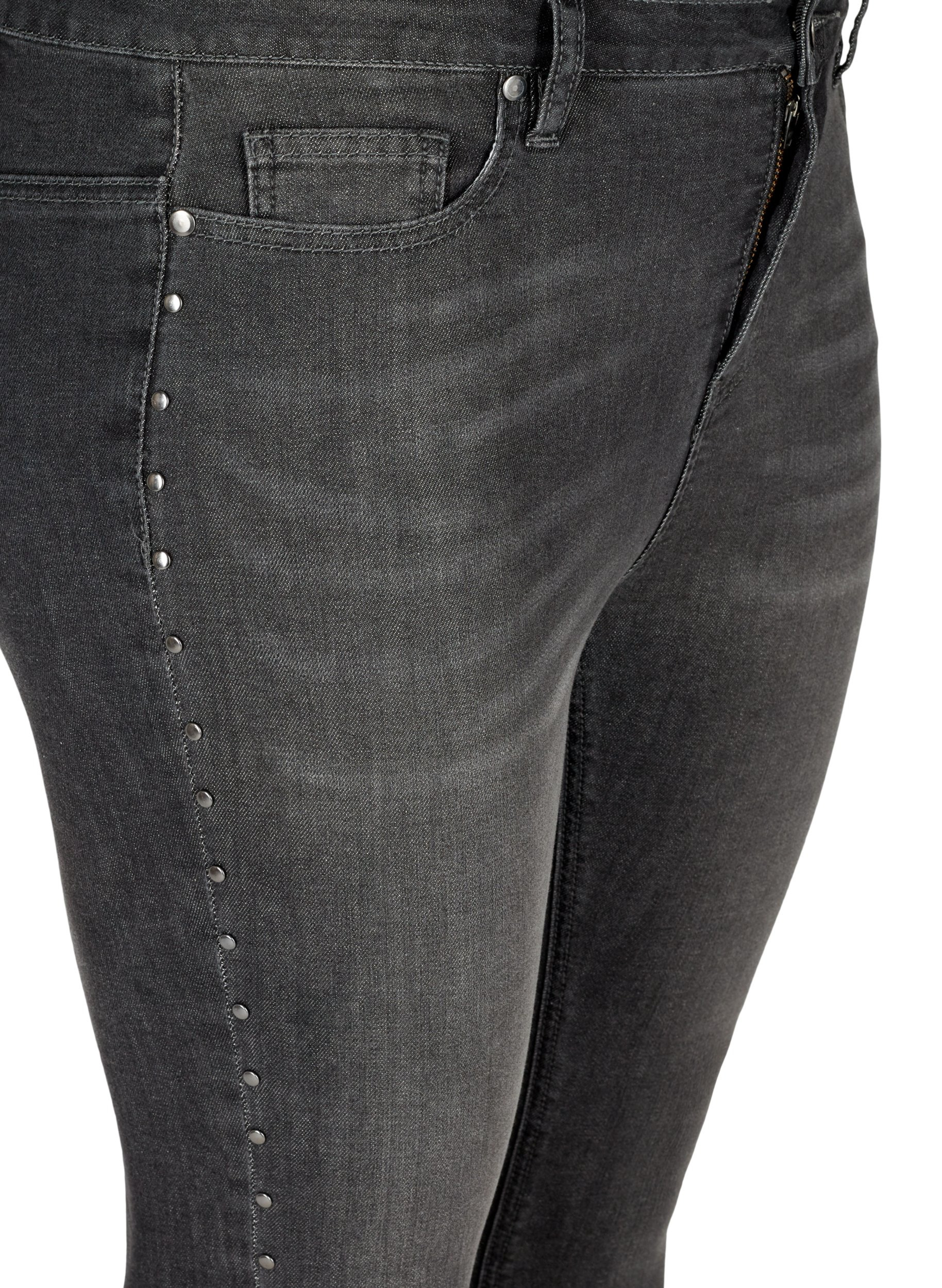 Højtaljede Amy jeans med nitter i sidesøm, Dark Grey Denim, Packshot image number 2