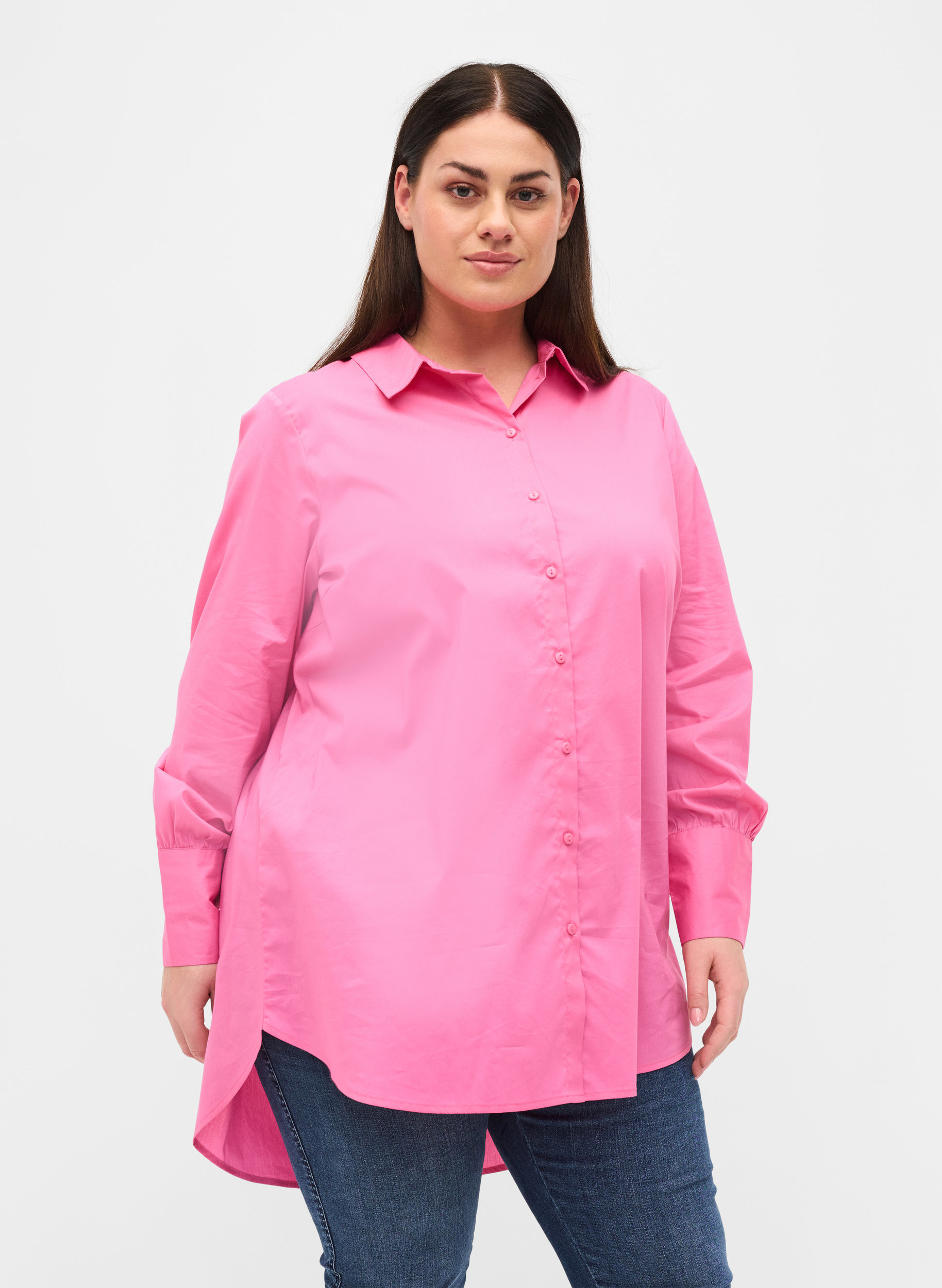 Langærmet skjorte med høj cuff, Aurora Pink, Model image number 0