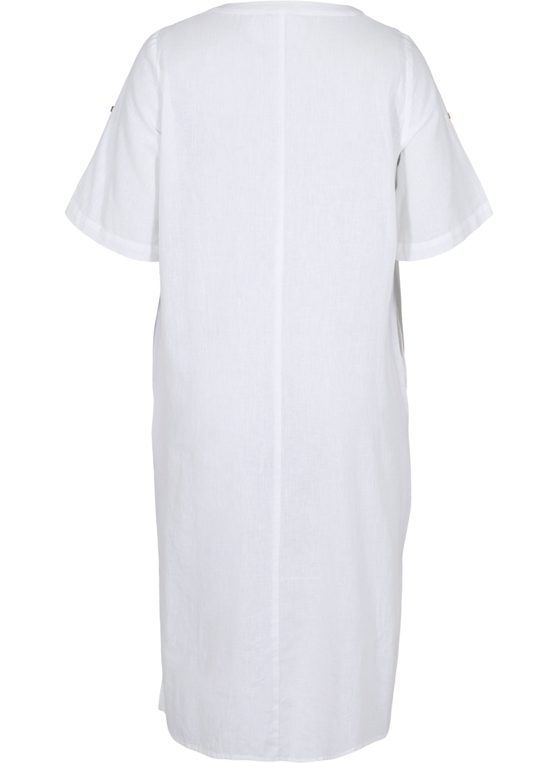 Lang skjortekjole med korte ærmer, White, Packshot image number 1