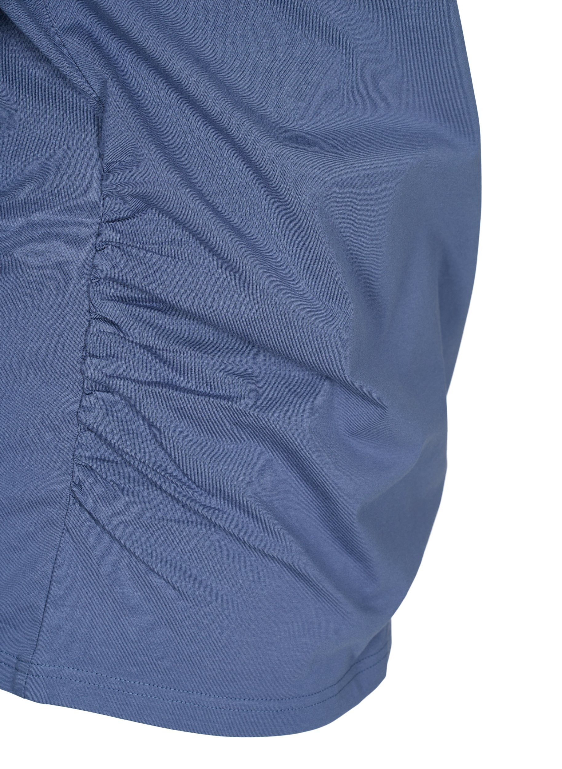 Bomulds bluse med 3/4 ærmer og wrap, Vintage Indigo, Packshot image number 3