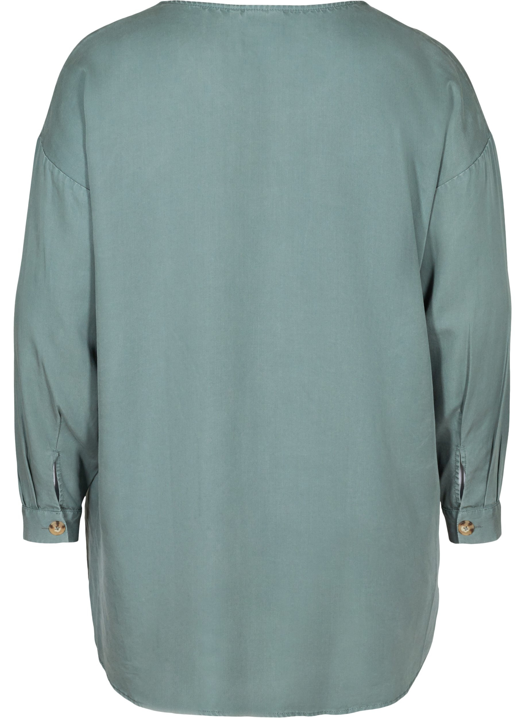 Lyocell skjorte med v-udskæring, Balsam Green, Packshot image number 1