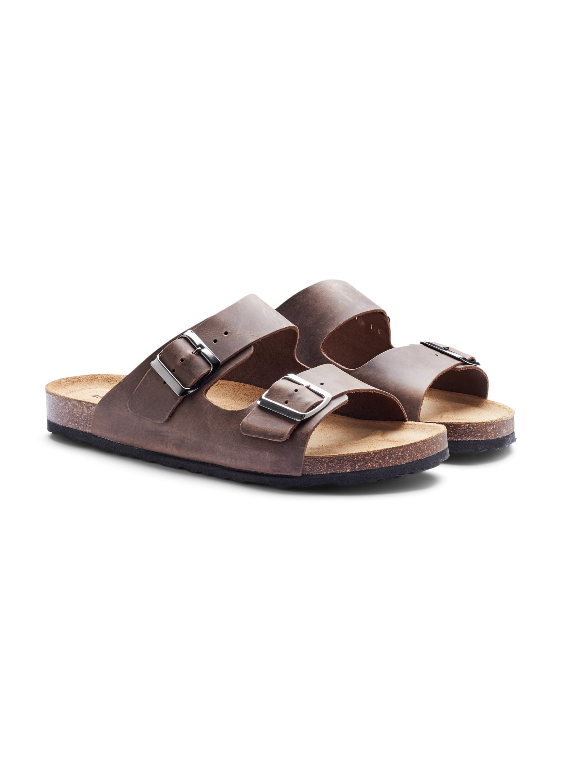 Læder sandaler med bred pasform , Brown, Packshot image number 1