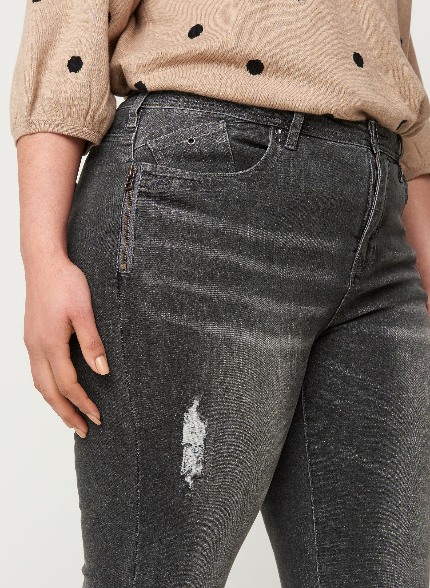 Super slim Amy jeans med slid, Grey Denim, Model image number 1