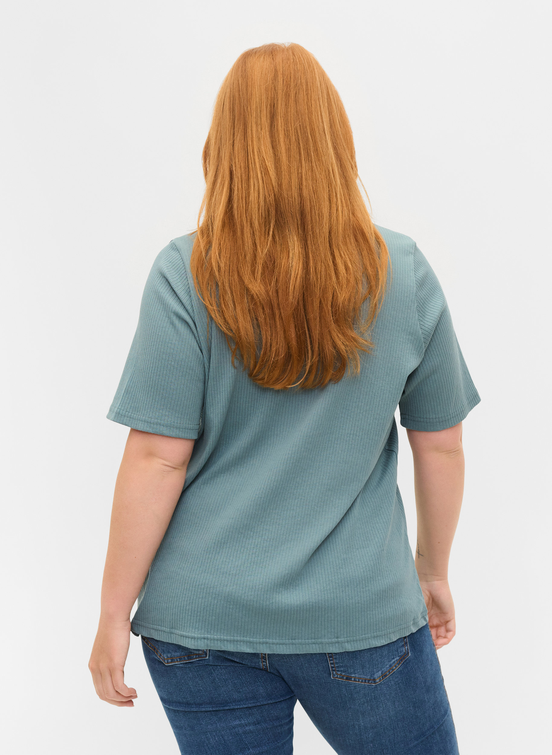 Kortærmet rib t-shirt med knapper, Goblin Blue, Model image number 1