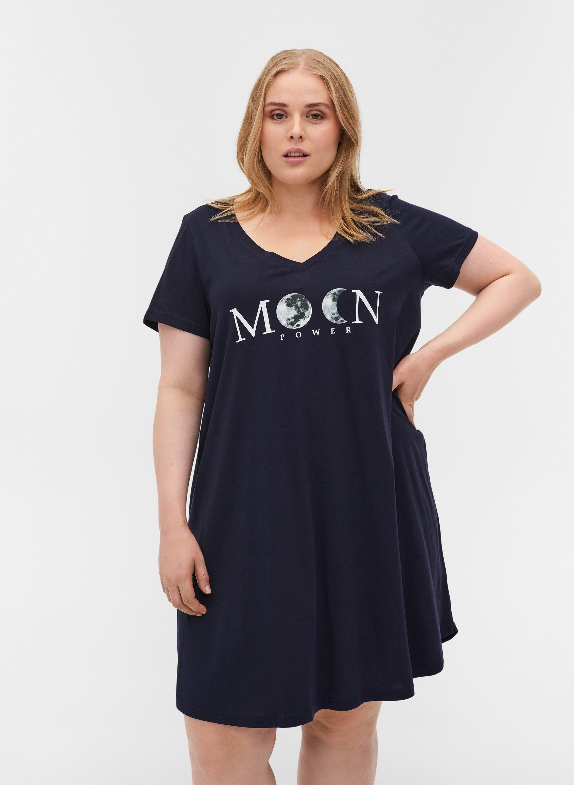 Kortærmet bomulds natkjole med print, Night Sky W. Moon, Model image number 0