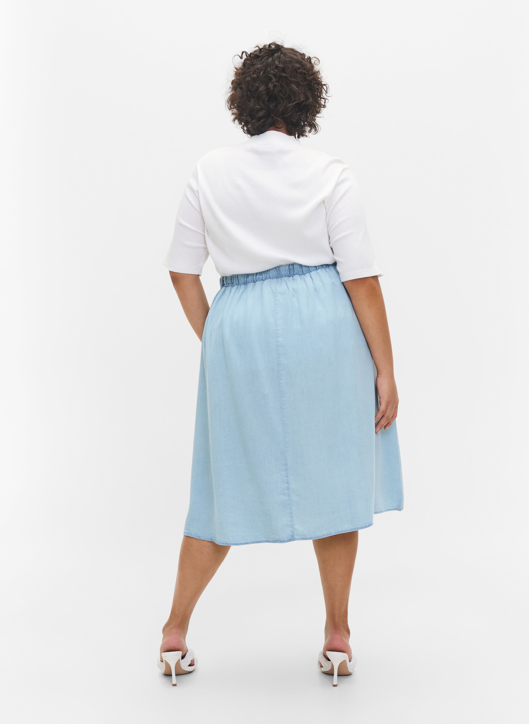 Løs nederdel med knapper, Light blue denim, Model image number 1