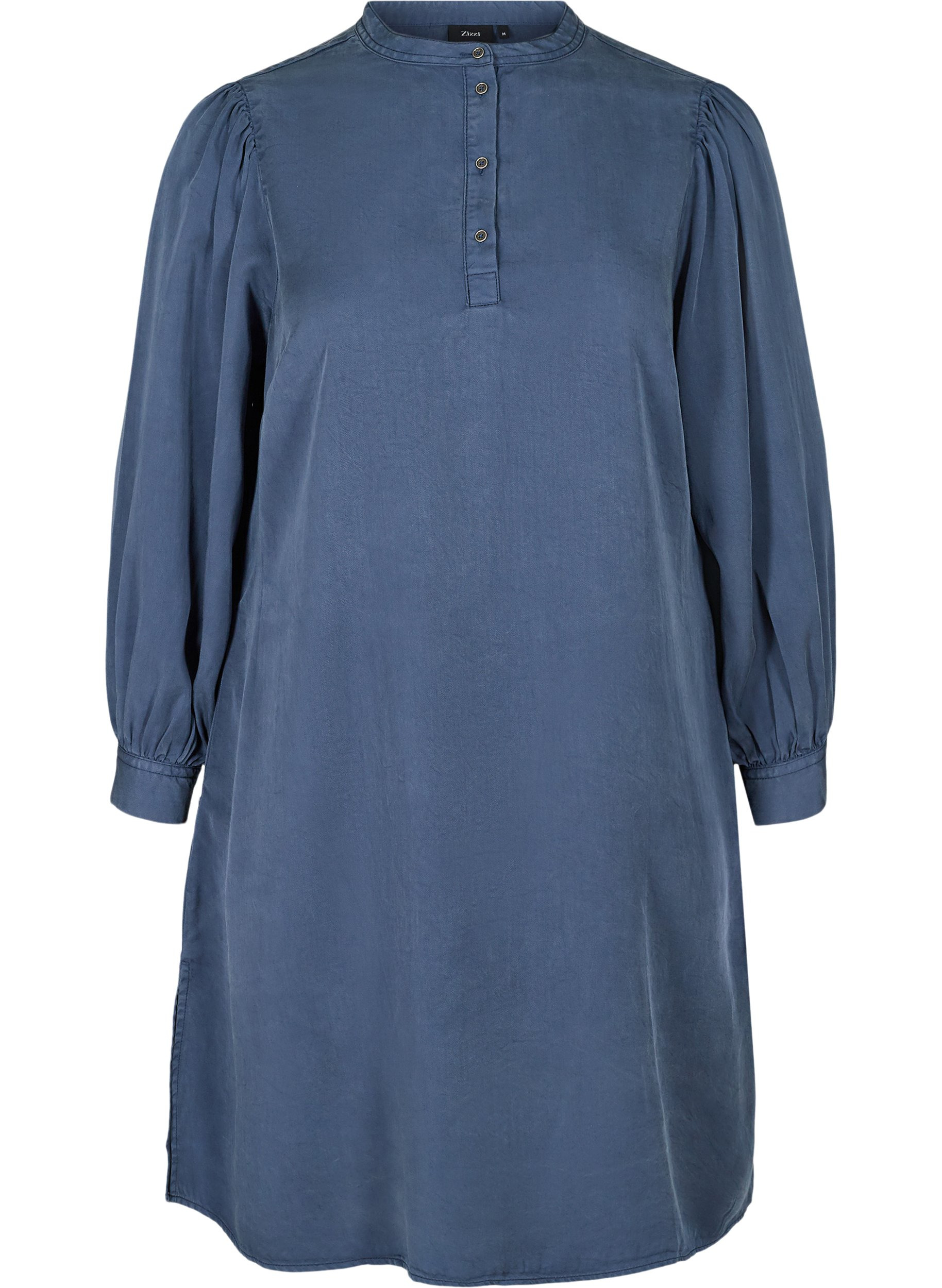 Kjole med lange pufærmer, Dark blue denim, Packshot image number 0