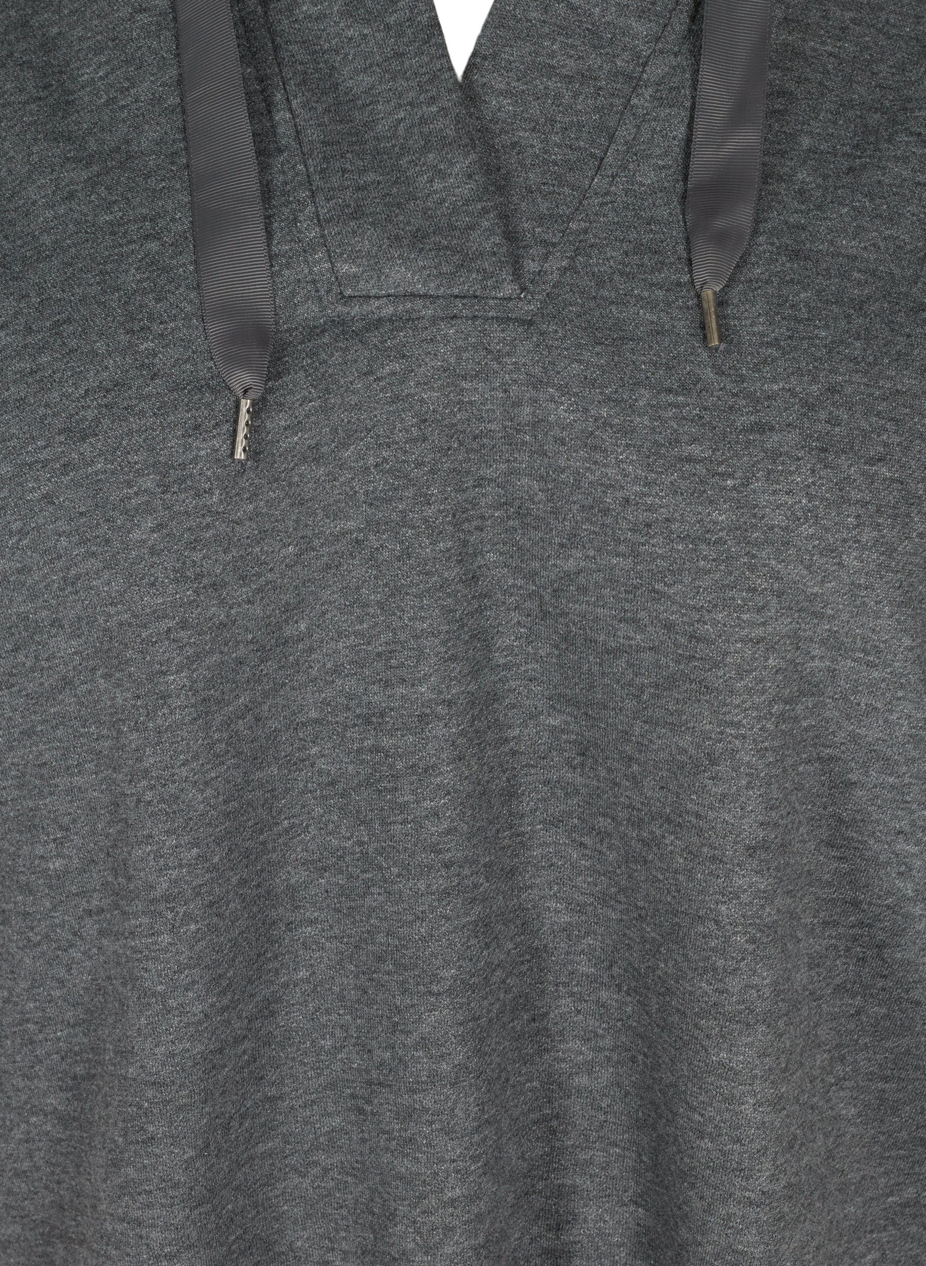Sweatshirt med hætte og slids, Dark Grey Melange, Packshot image number 2