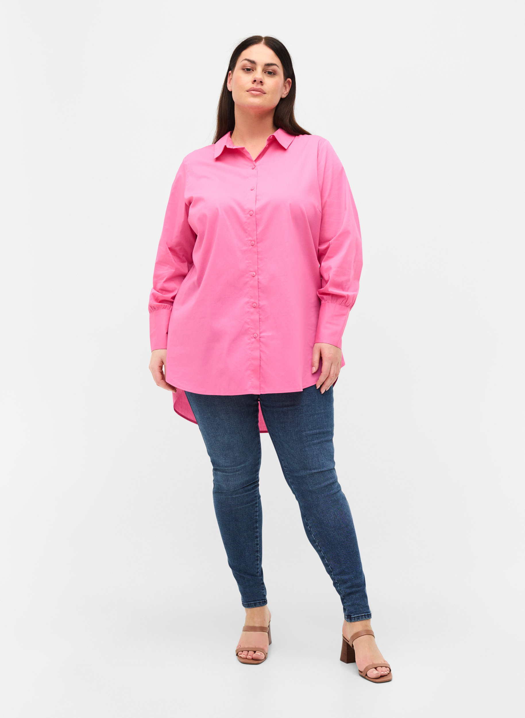 Langærmet skjorte med høj cuff, Aurora Pink, Model image number 4