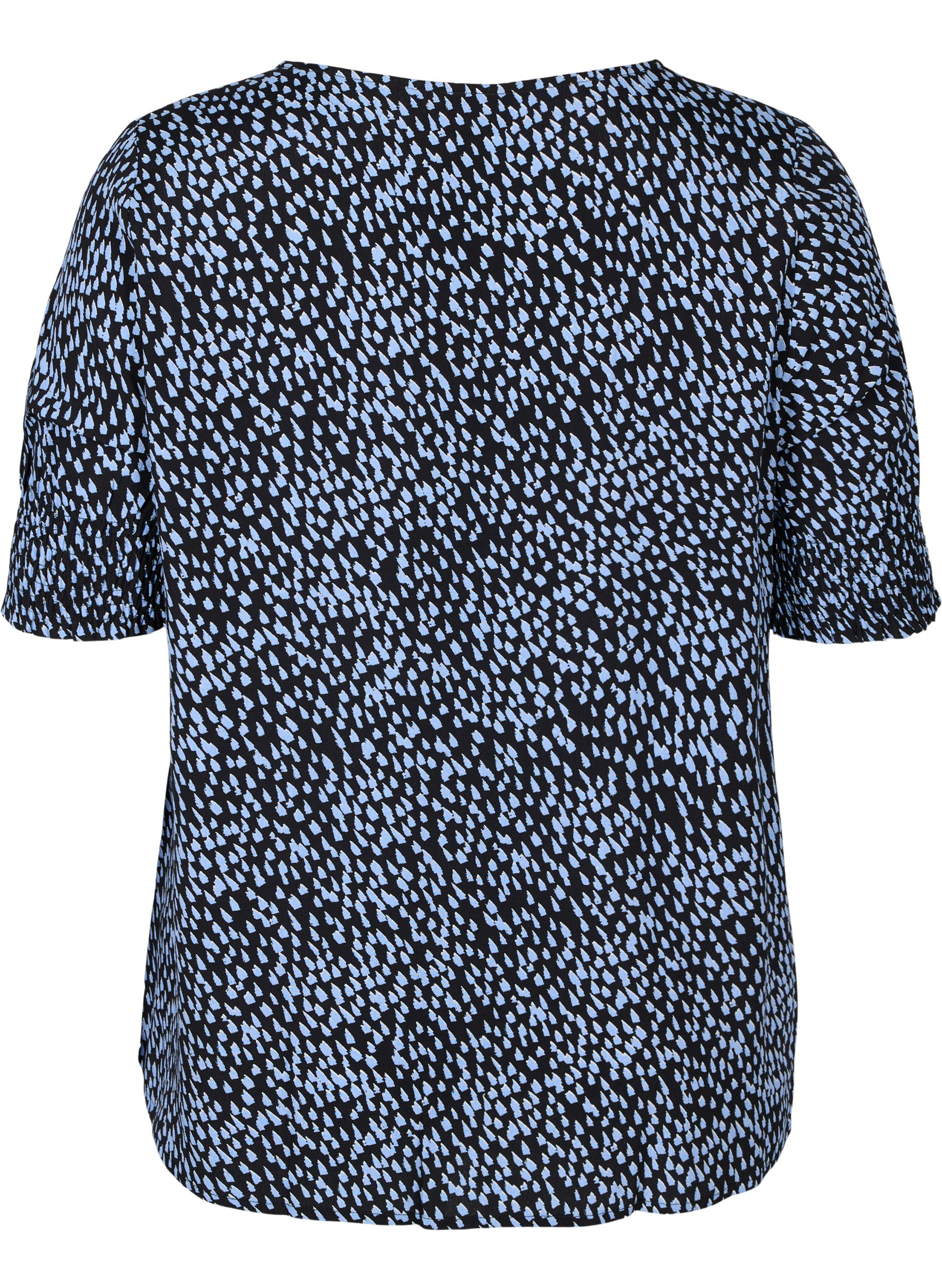 Printet viskose bluse med knapper, Blue Dot, Packshot image number 1