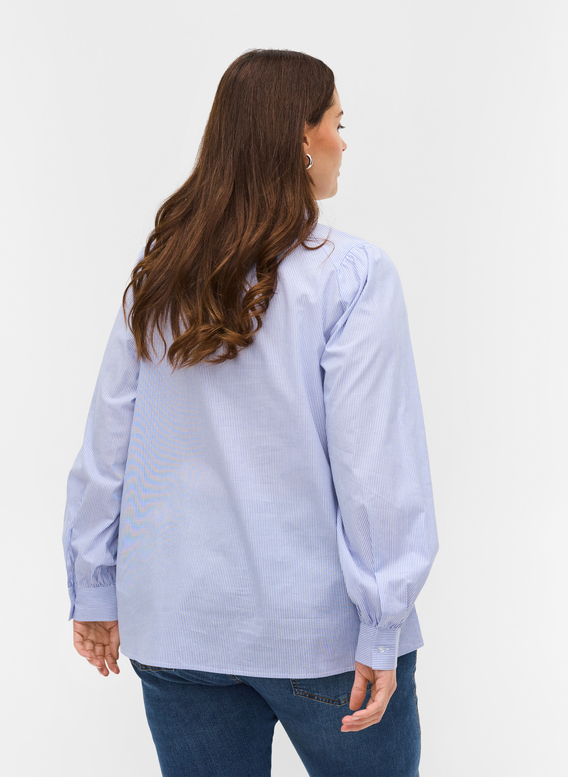 Stribet skjorte i bomuld, White/Blue stripe, Model image number 1