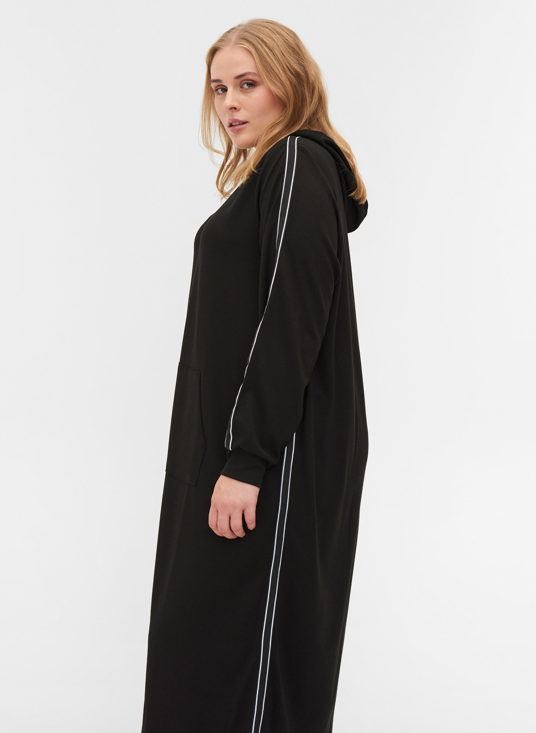 Sweatkjole med hætte og lynlås, Black, Model image number 2
