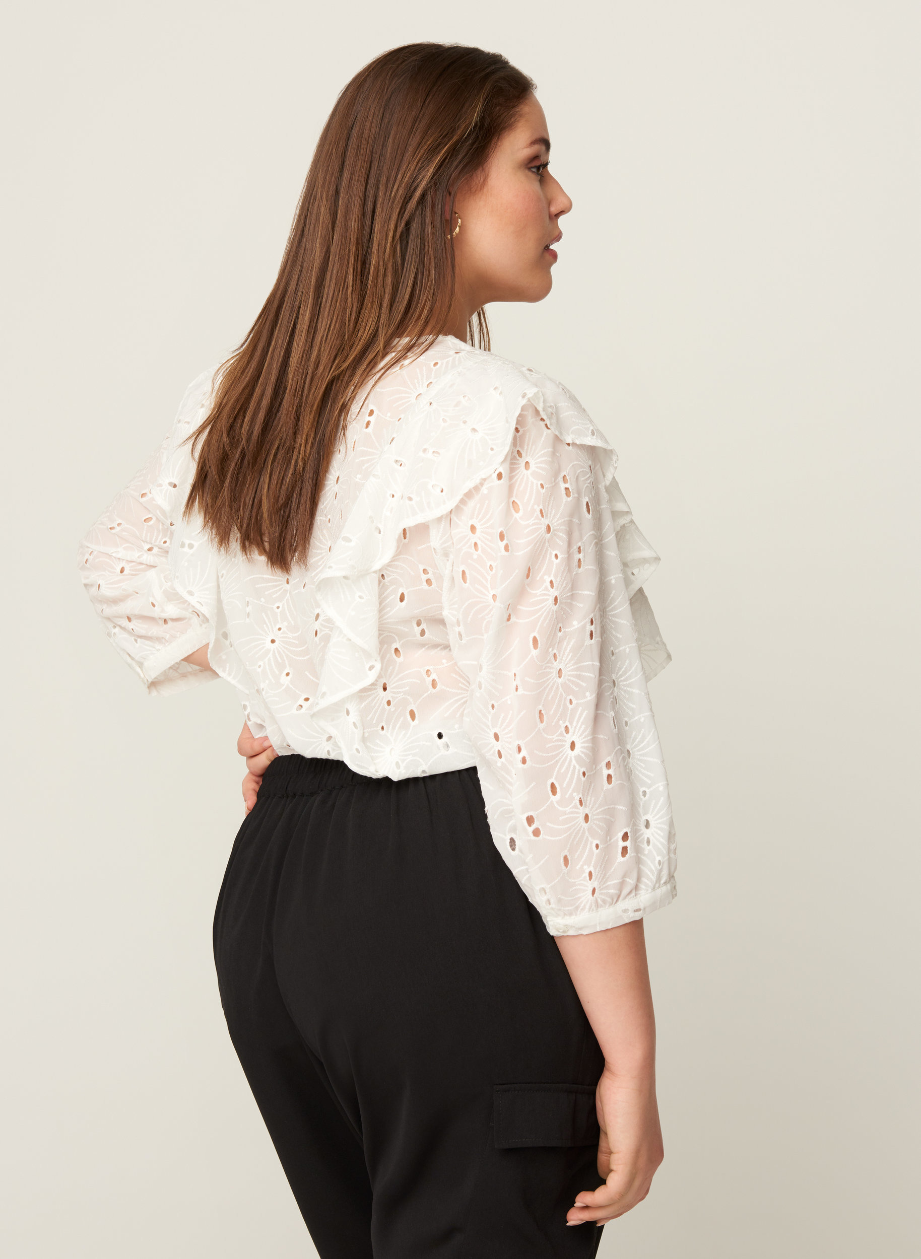 Bluse med broderi anglaise, Snow White, Model image number 1