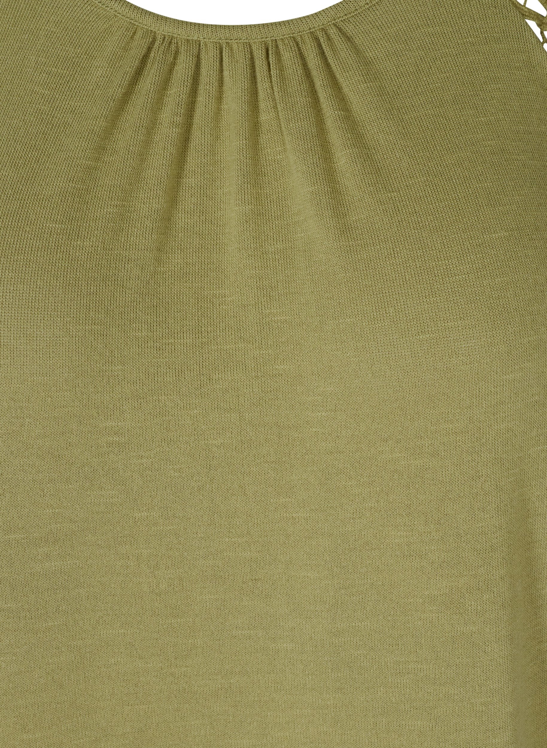 Ensfarvet top med blonde ærmer , Aloe, Packshot image number 2