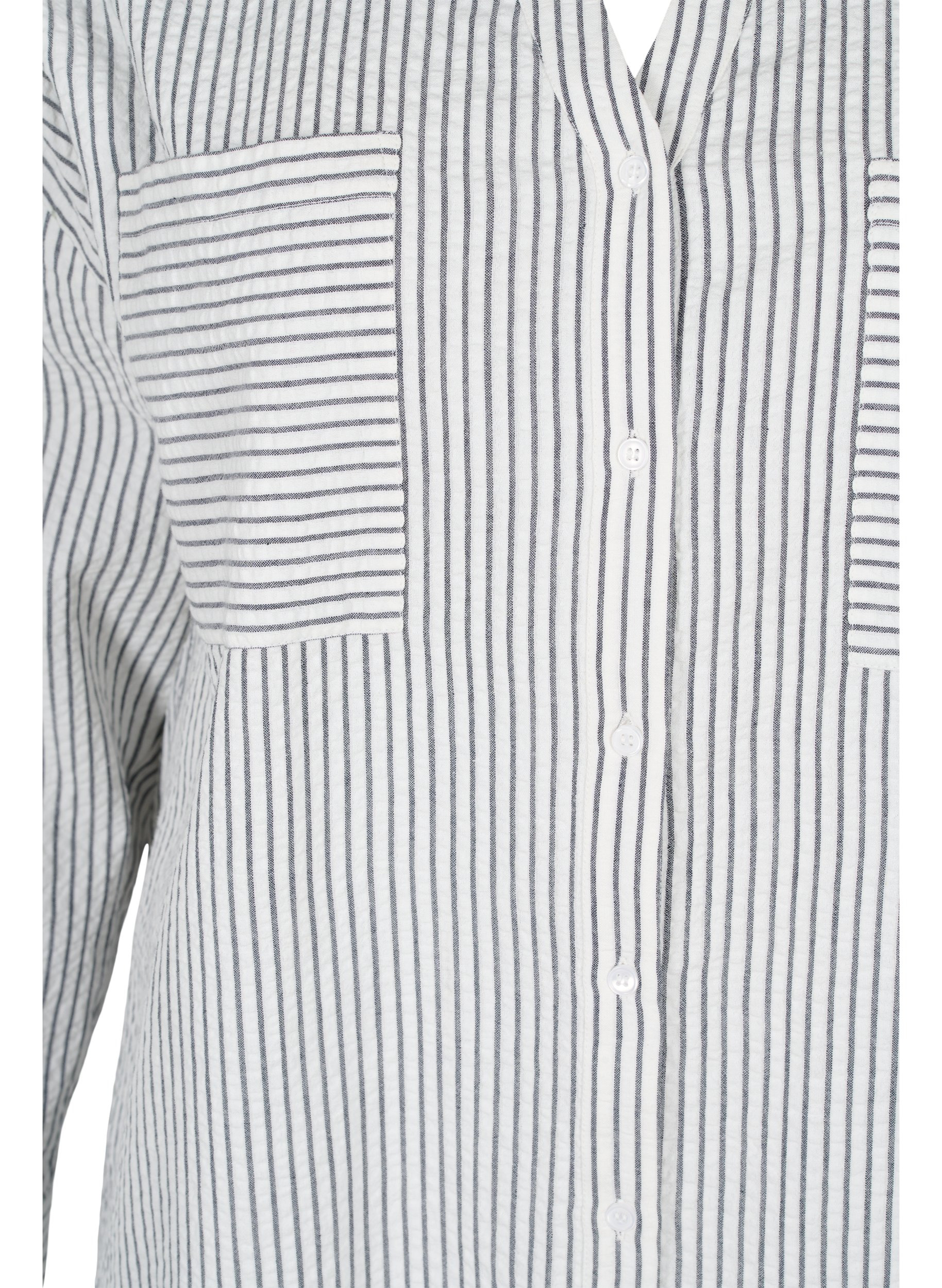 Stribet skjortekjole i bomuld, White Stripe, Packshot image number 2