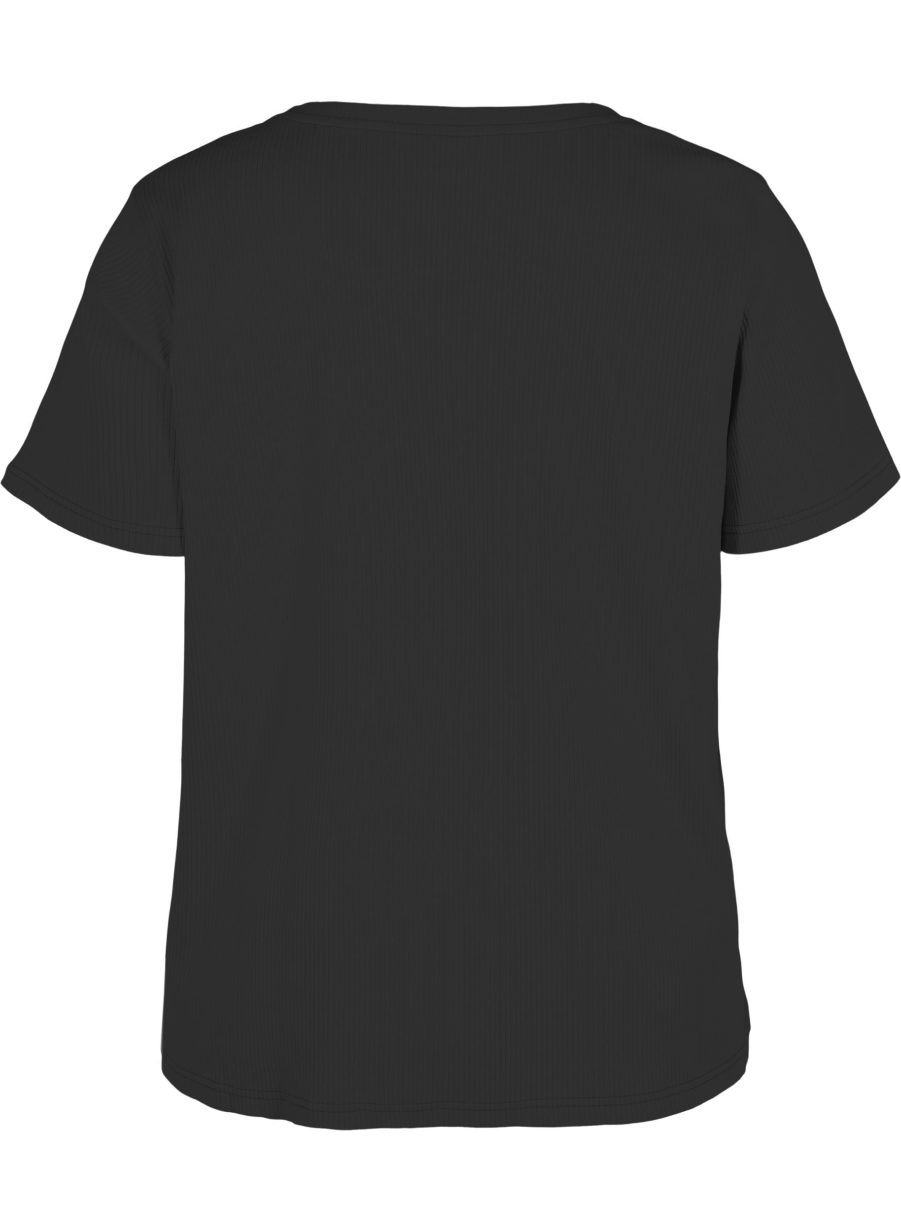 Bomulds t-shirt med ribstruktur, Black, Packshot image number 1