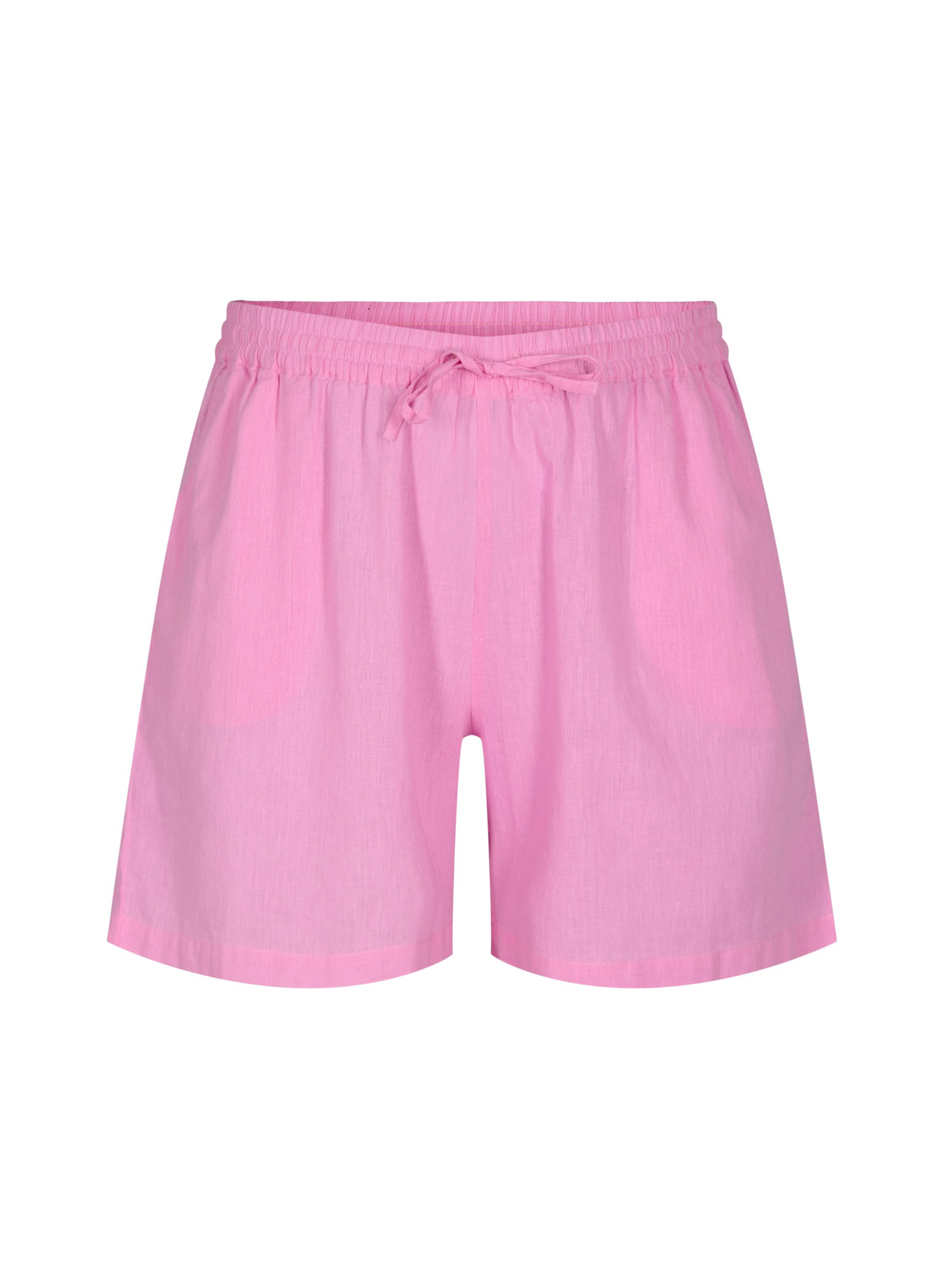 Løse shorts i bomuldsmix med hør, Begonia Pink, Packshot