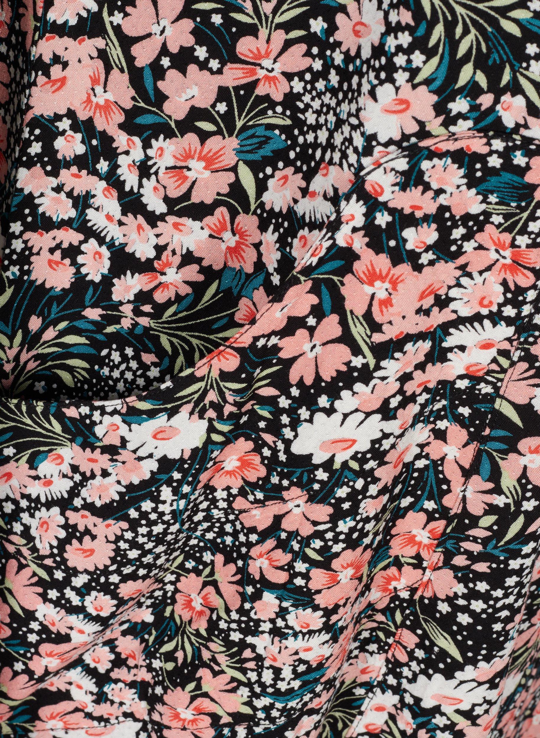 Kortærmet viskose kjole med print, Black/Coral Flower, Packshot image number 3