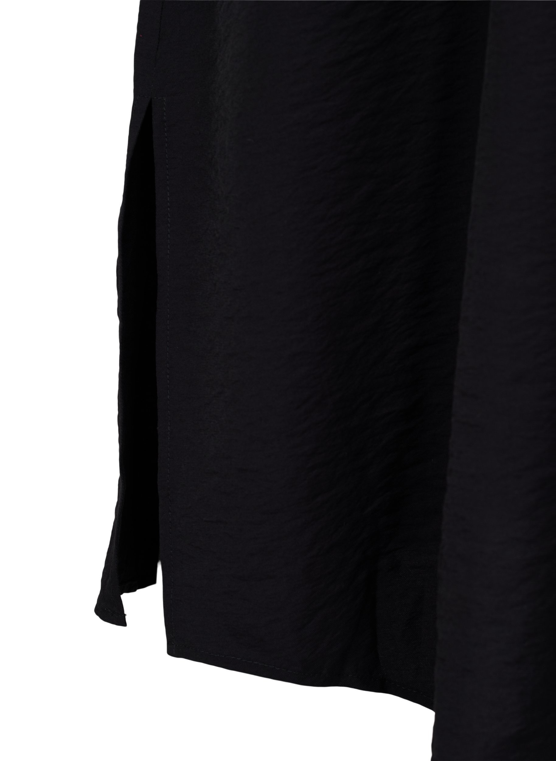 Ensfarvet skjortekjole i viskose med slids, Black, Packshot image number 3