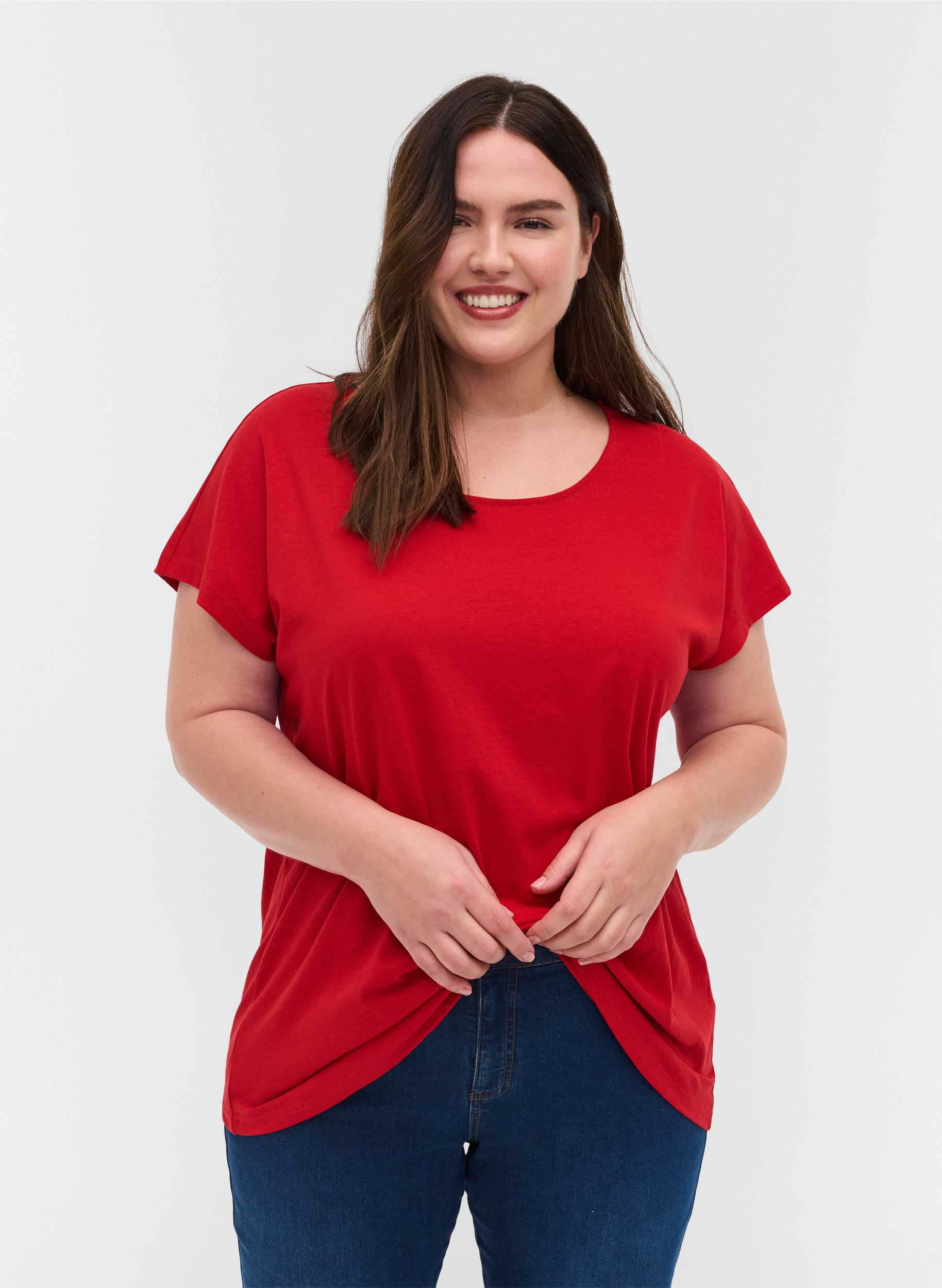 T-shirt i bomuldsmix, Tango Red, Model image number 0