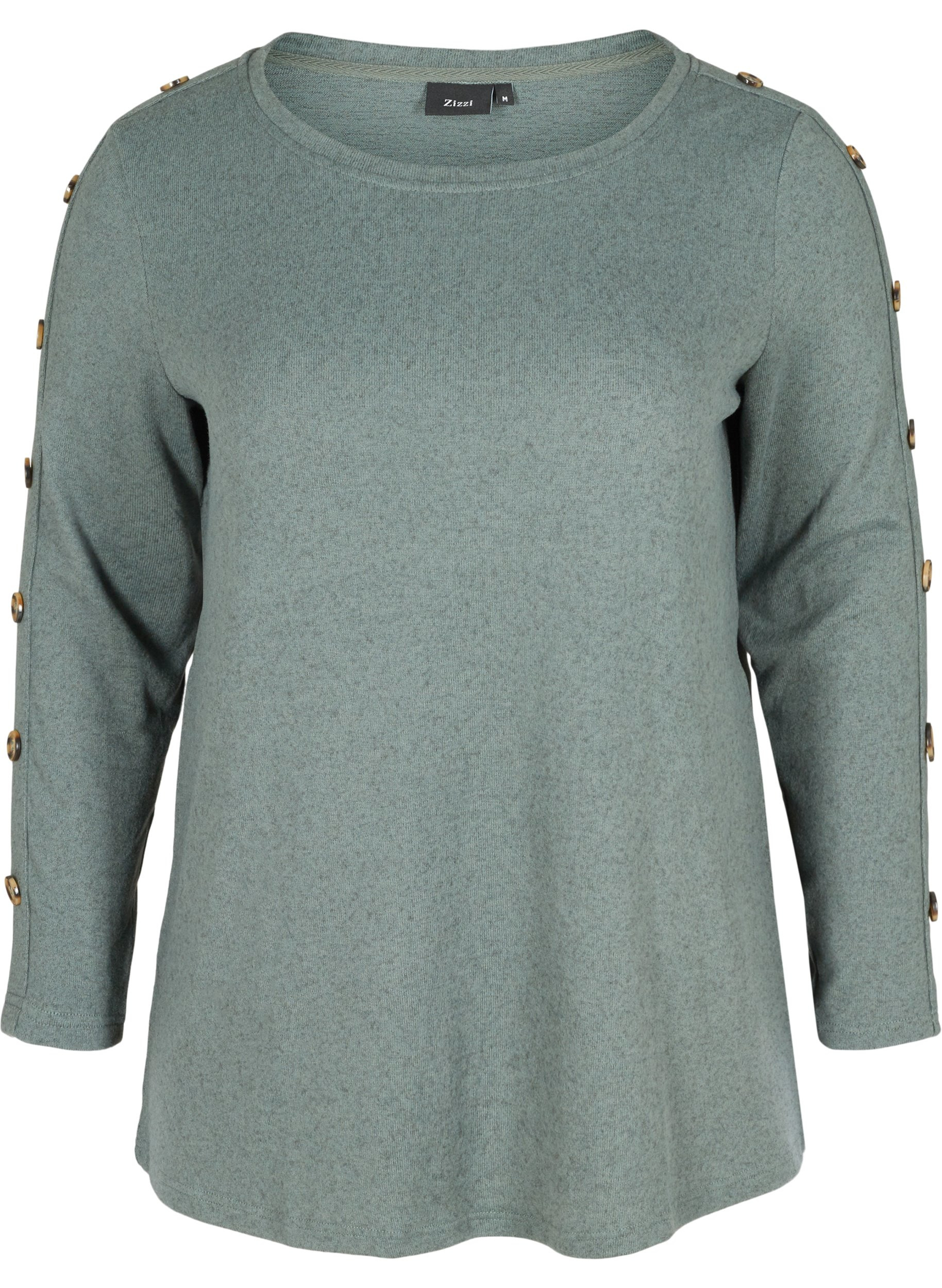 Langærmet bluse med knappedetaljer, Balsam Green Melange, Packshot image number 0