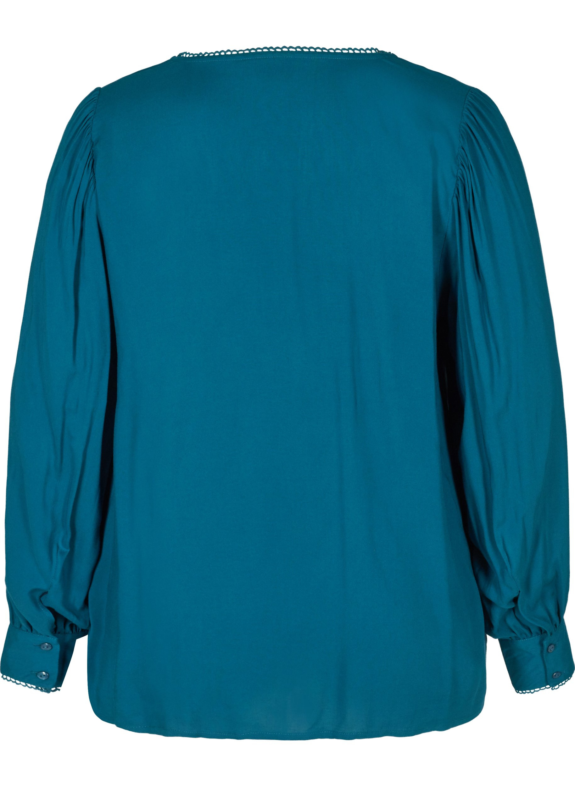 Viskose bluse med knapper og ballonærmer, Poseidon, Packshot image number 1