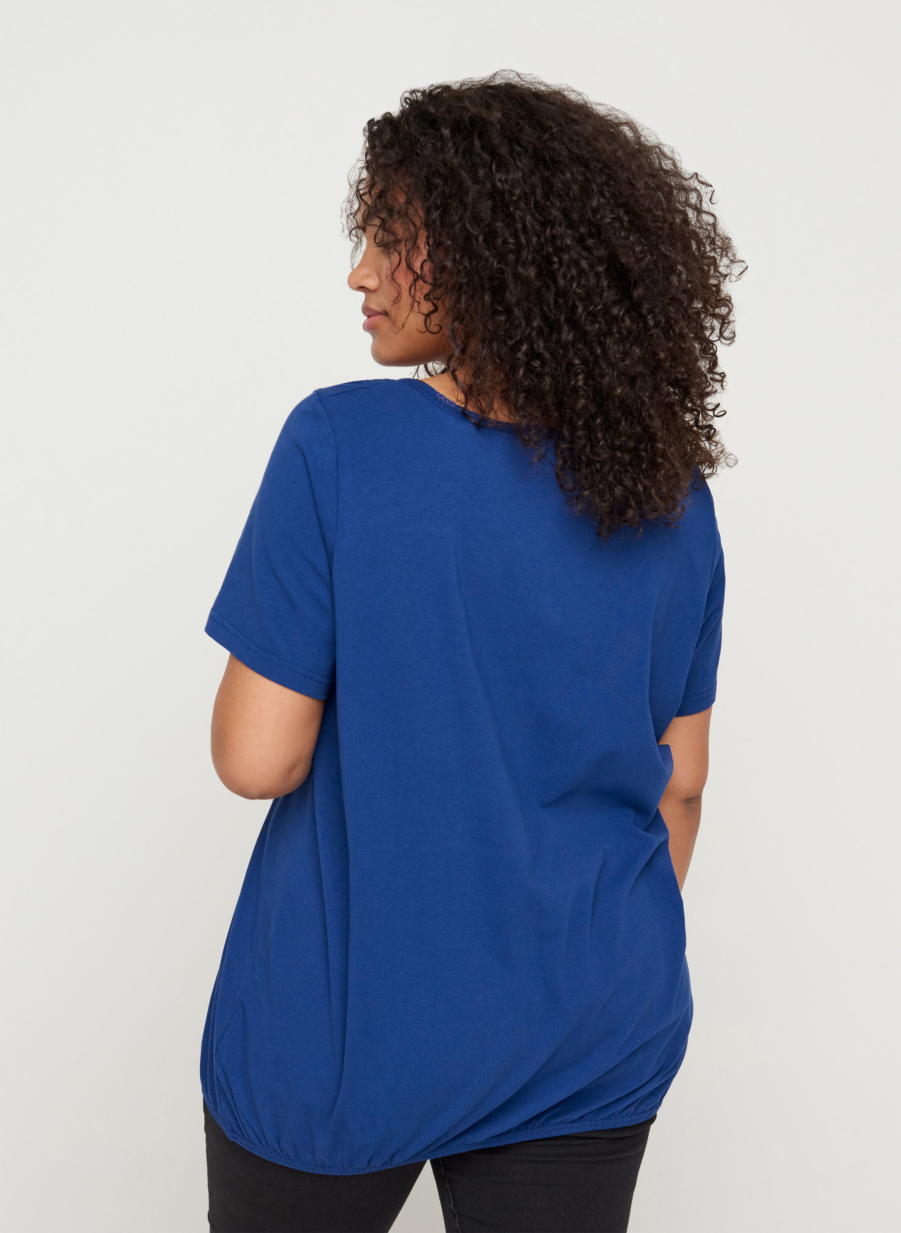Kortærmet t-shirt med rund hals og blondekant, Twilight Blue, Model image number 1