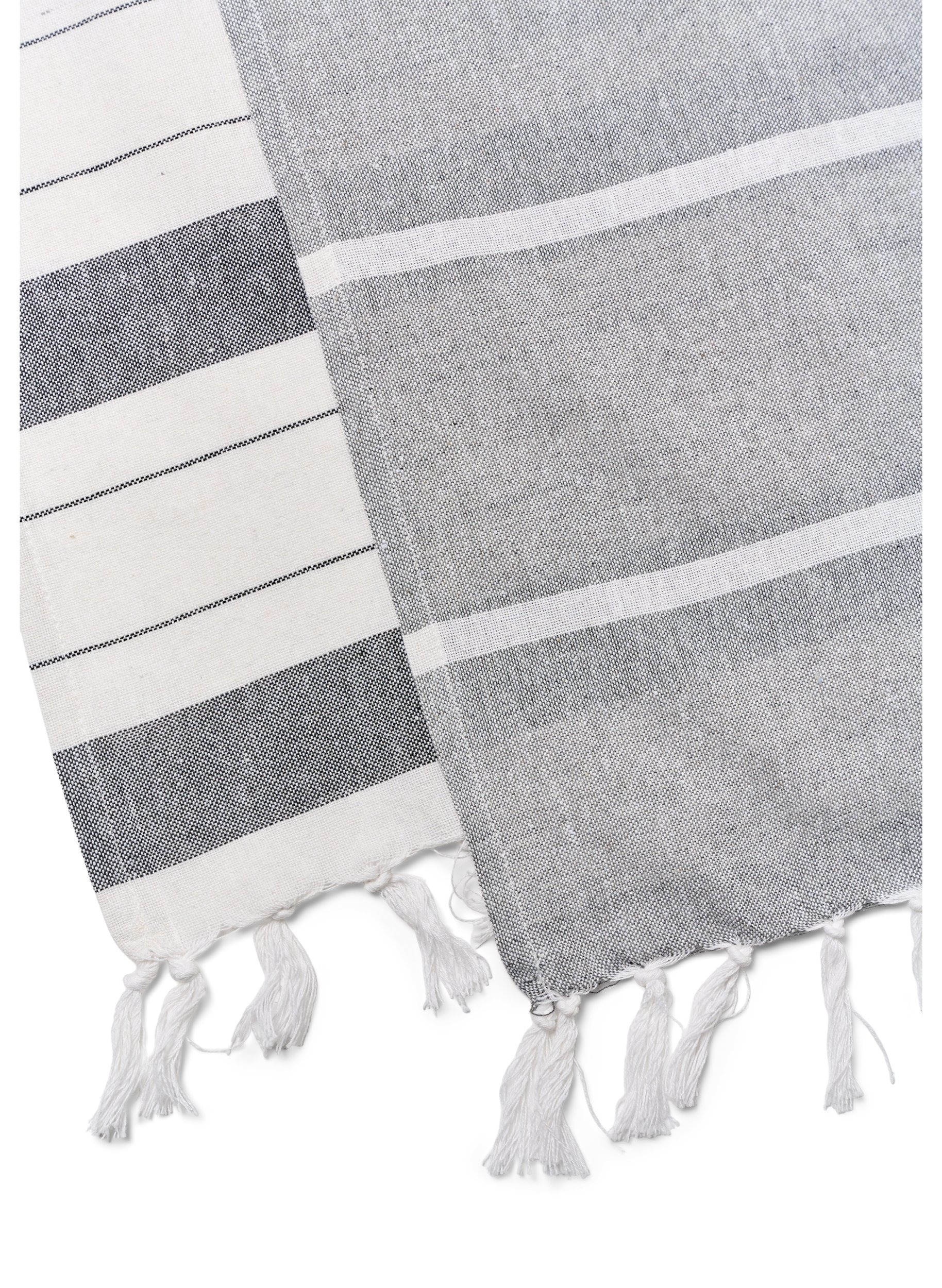 2-pak stribet håndklæde med frynser, 2-Pack Grey, Packshot image number 2