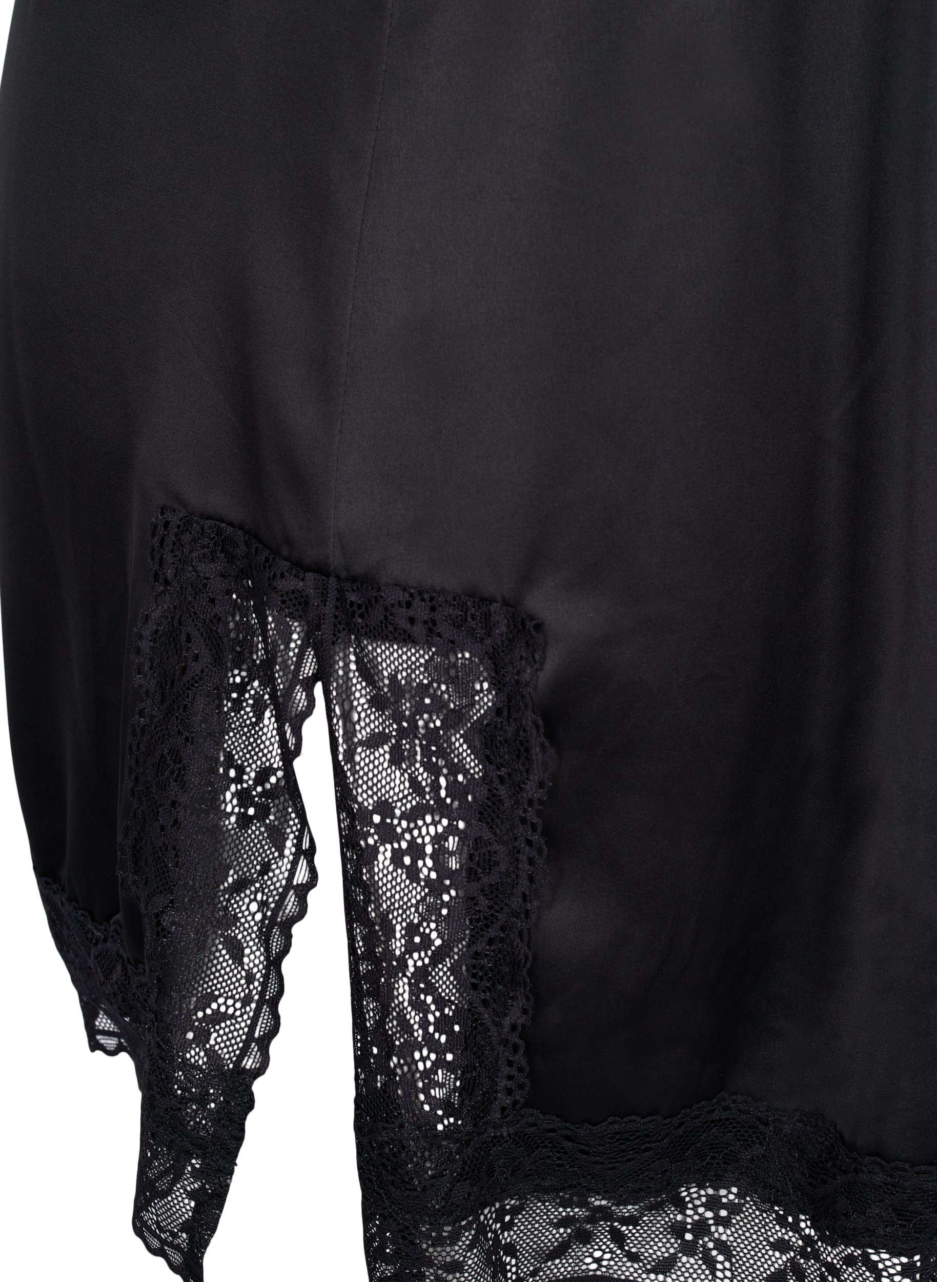 Natkjole med blonder og slids, Black, Packshot image number 3