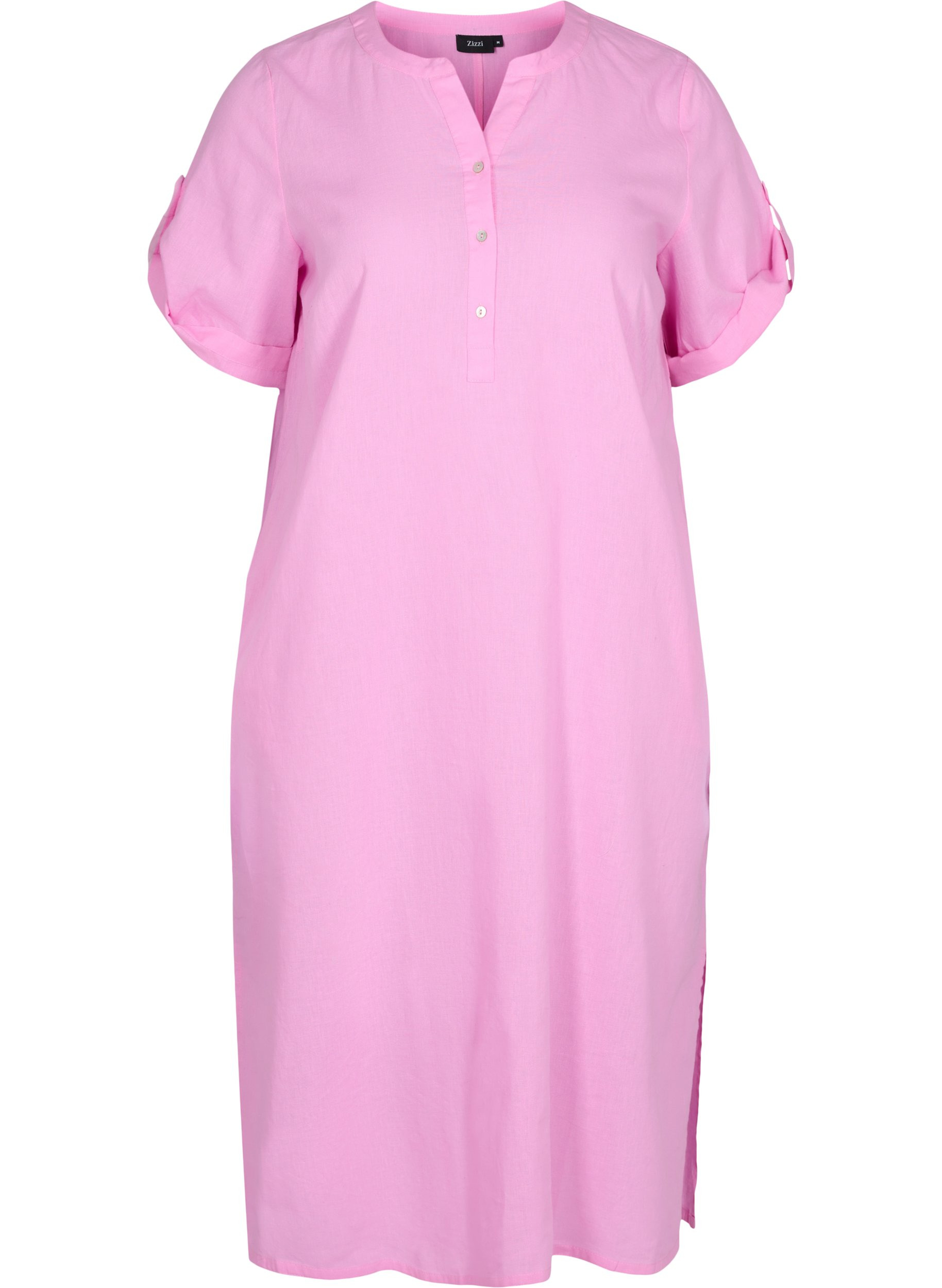 Lang skjortekjole med korte ærmer, Begonia Pink