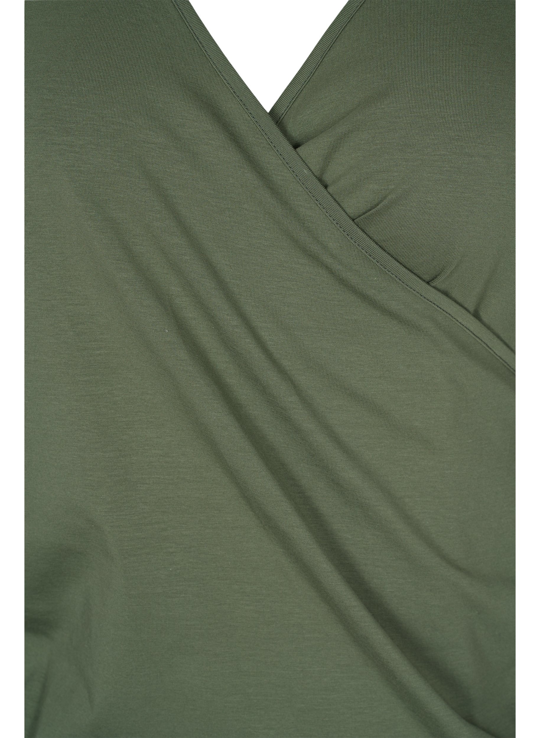 Bomulds bluse med 3/4 ærmer og wrap, Thyme, Packshot image number 2