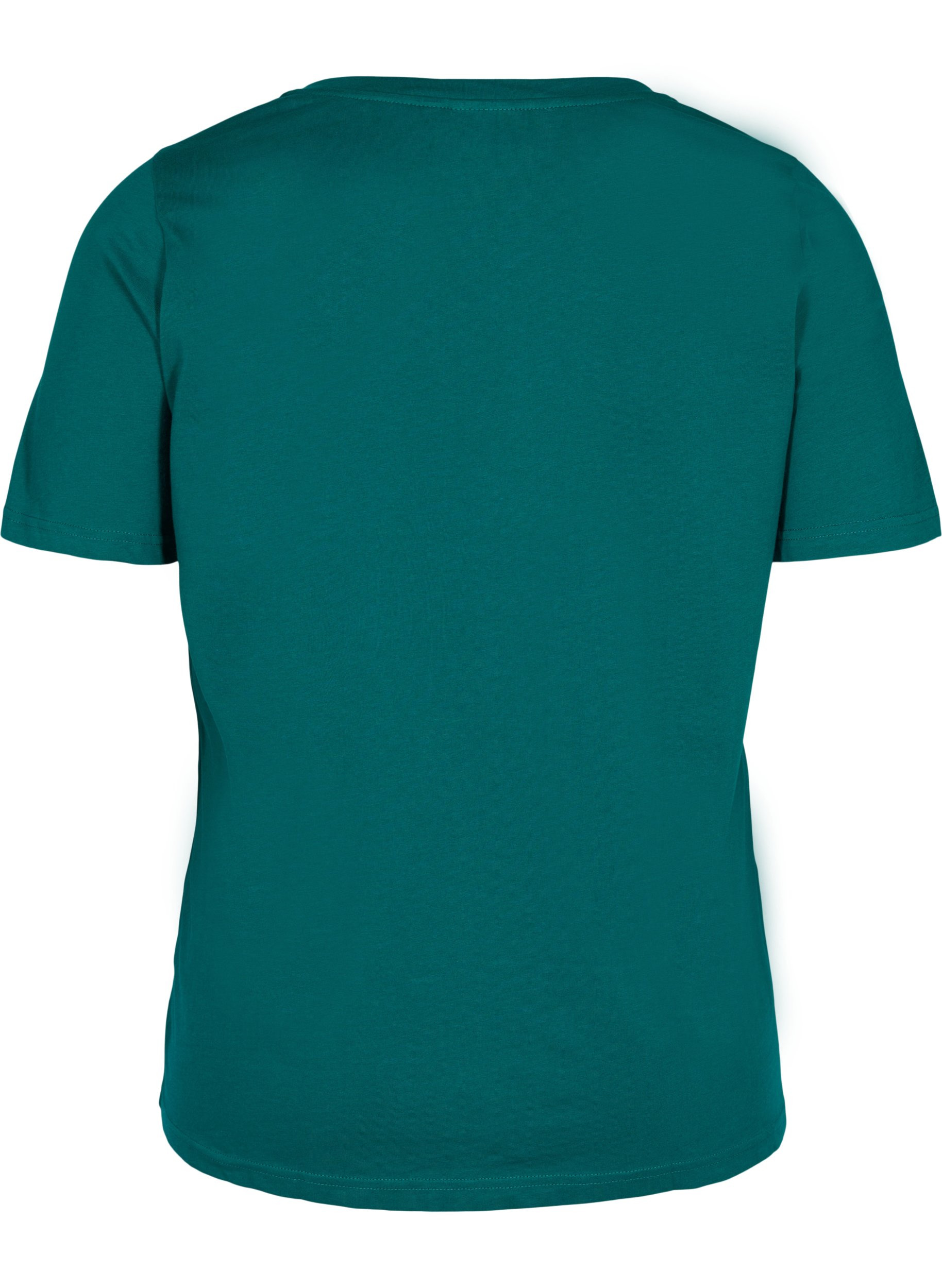 T-shirt i økologisk bomuld med v-udskæring, Teal Green, Packshot image number 1