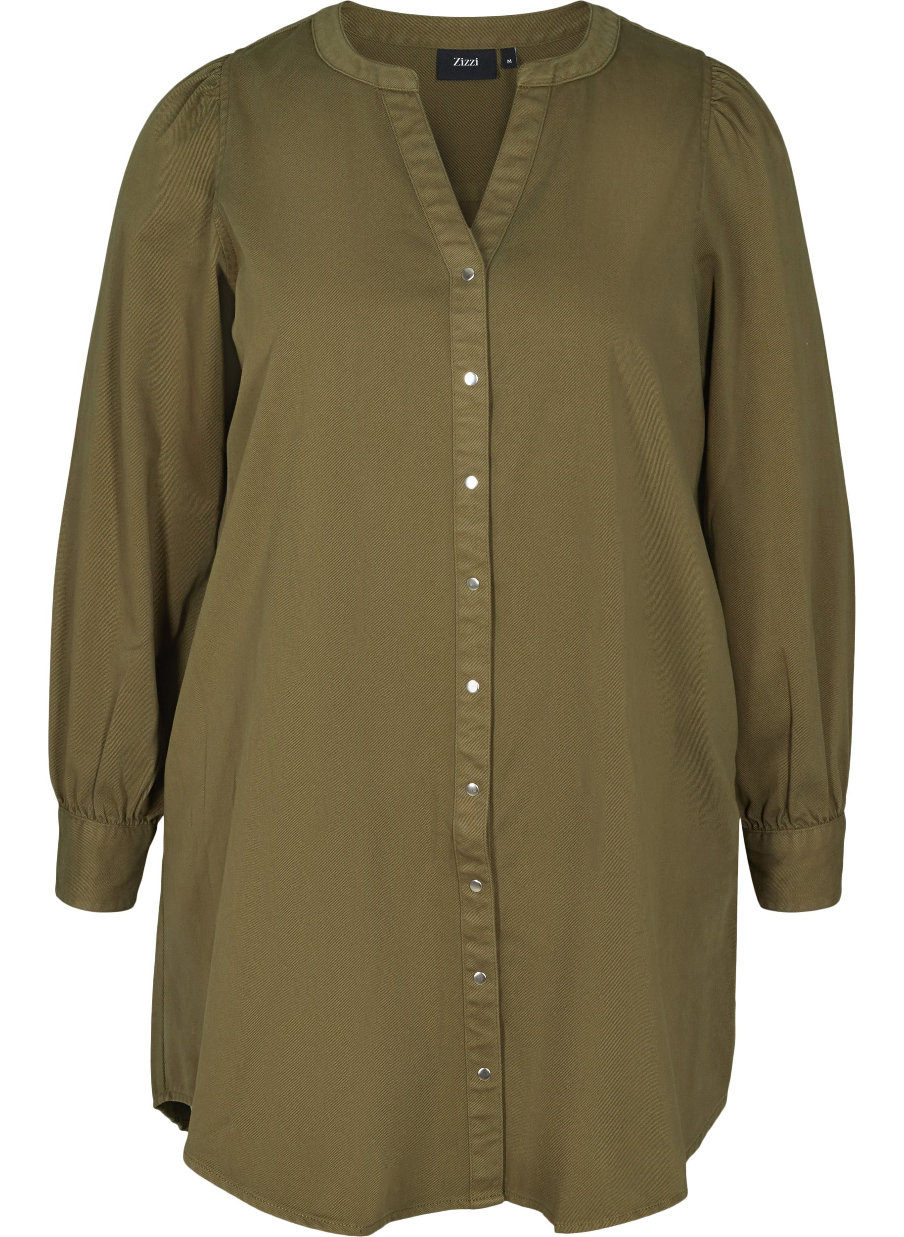 Lang bomulds skjorte med pufærmer, Ivy Green, Packshot image number 0
