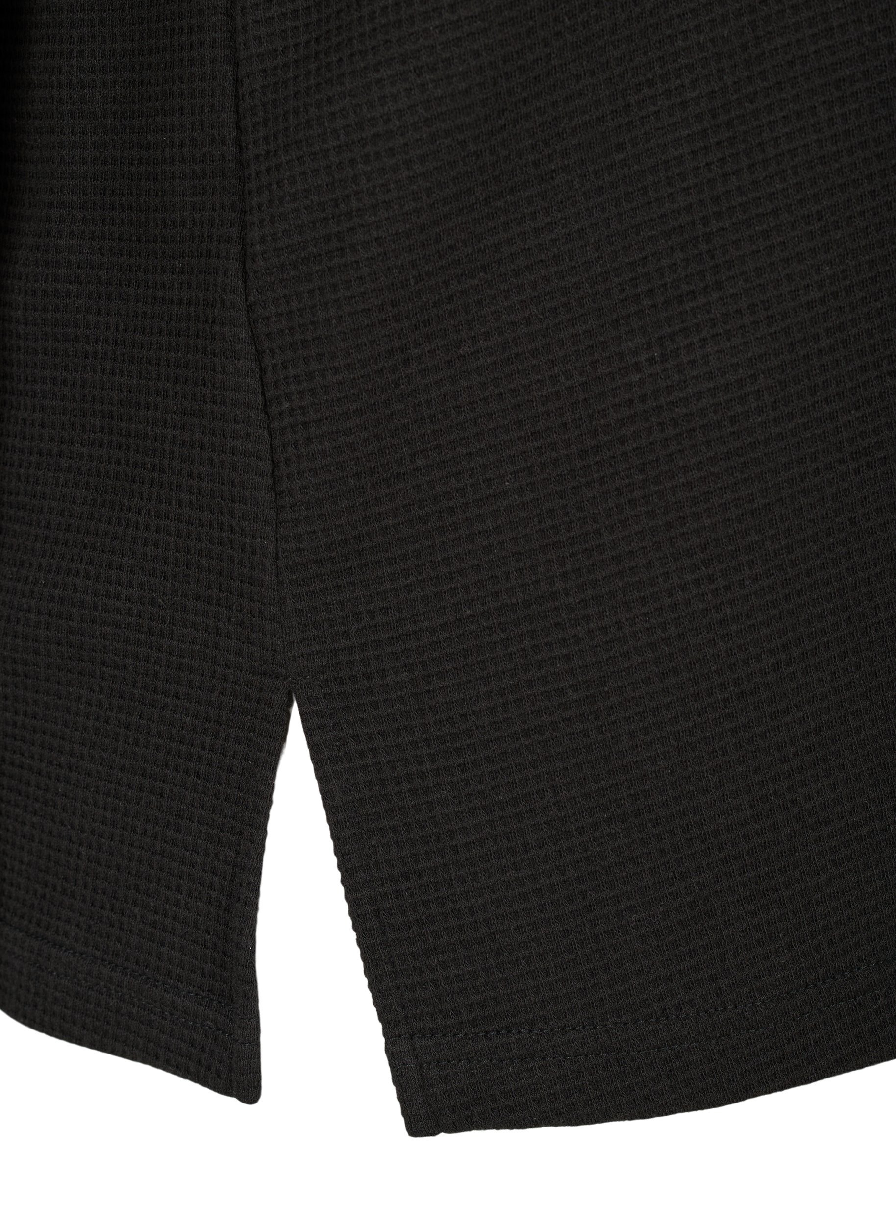 Bomulds bluse med v-hals og 3/4 ærmer, Black, Packshot image number 3