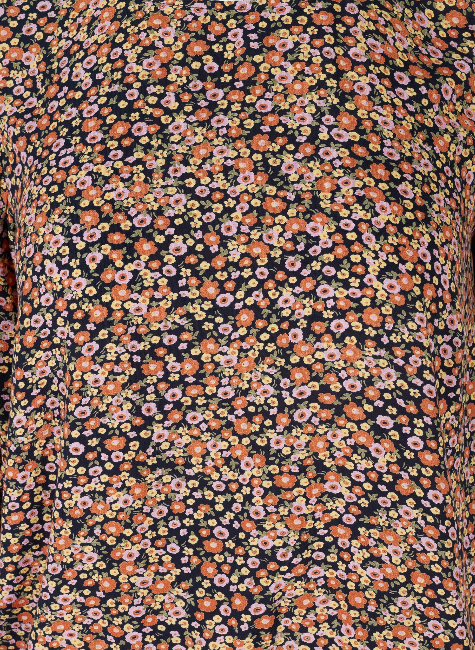 Printet bluse med smock og 3/4 ærmer, Ditsy Flower AOP, Packshot image number 2