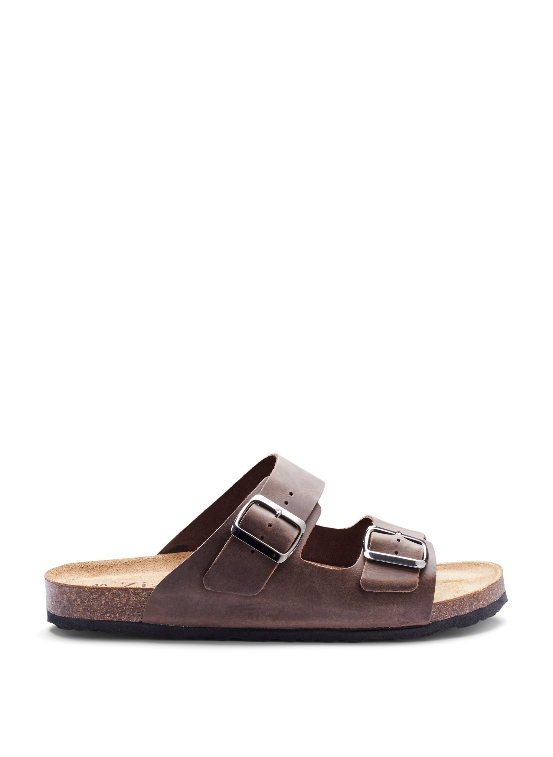 Læder sandaler med bred pasform , Brown, Packshot image number 0