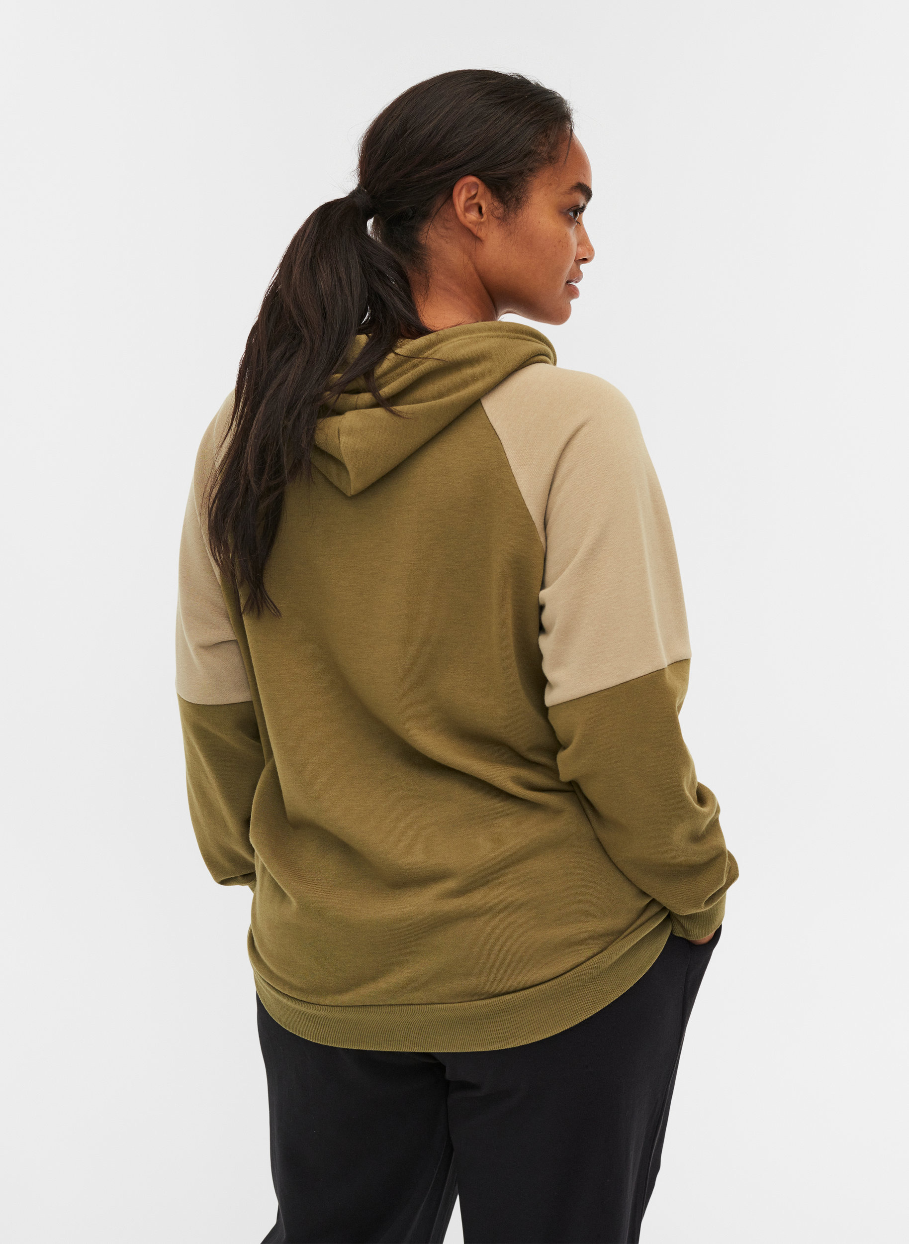 Sweatshirt med hætte og lomme, Olive Drab, Model image number 1