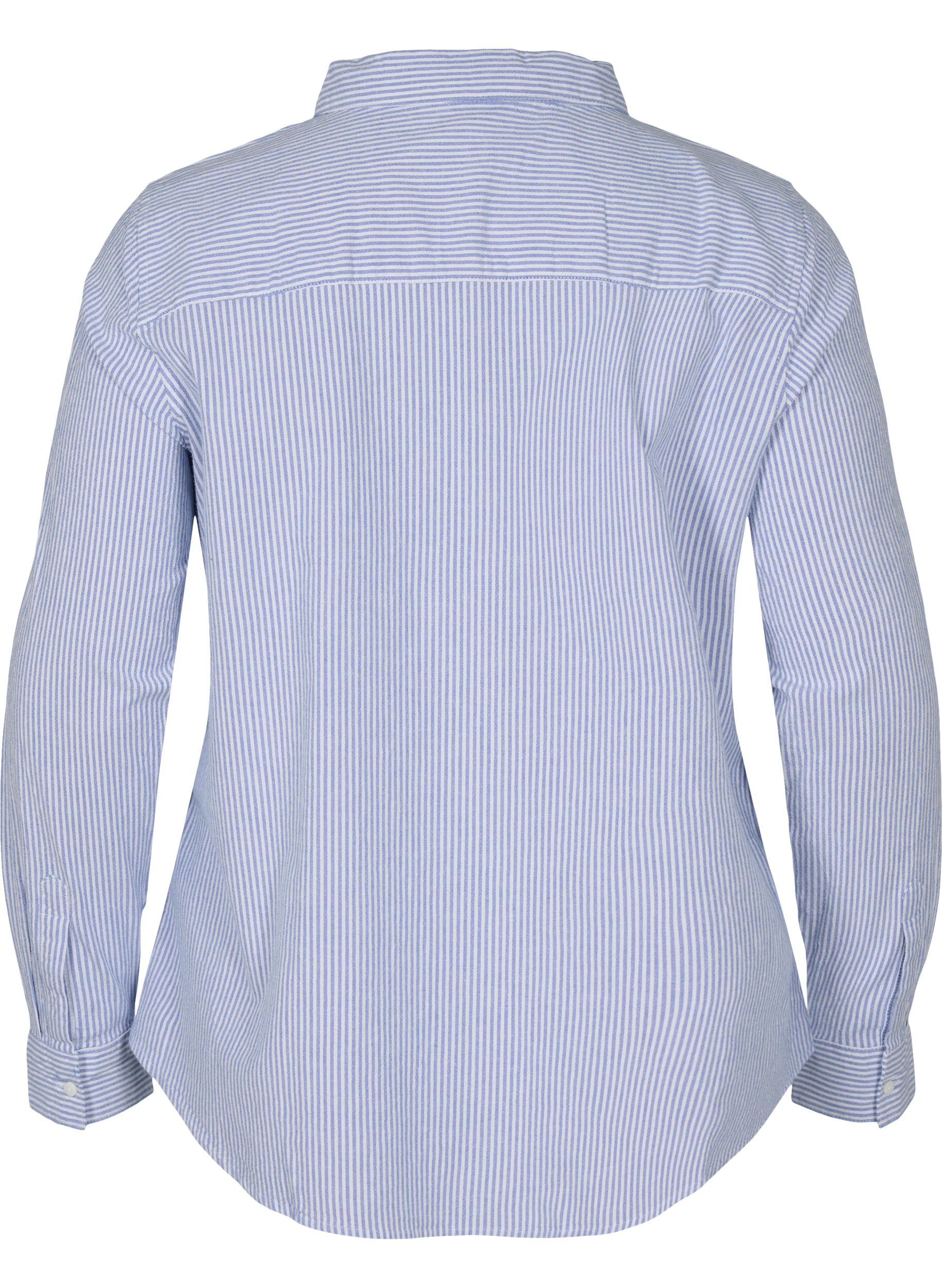 Stribet skjorte i bomuld, Blue Striped, Packshot image number 1