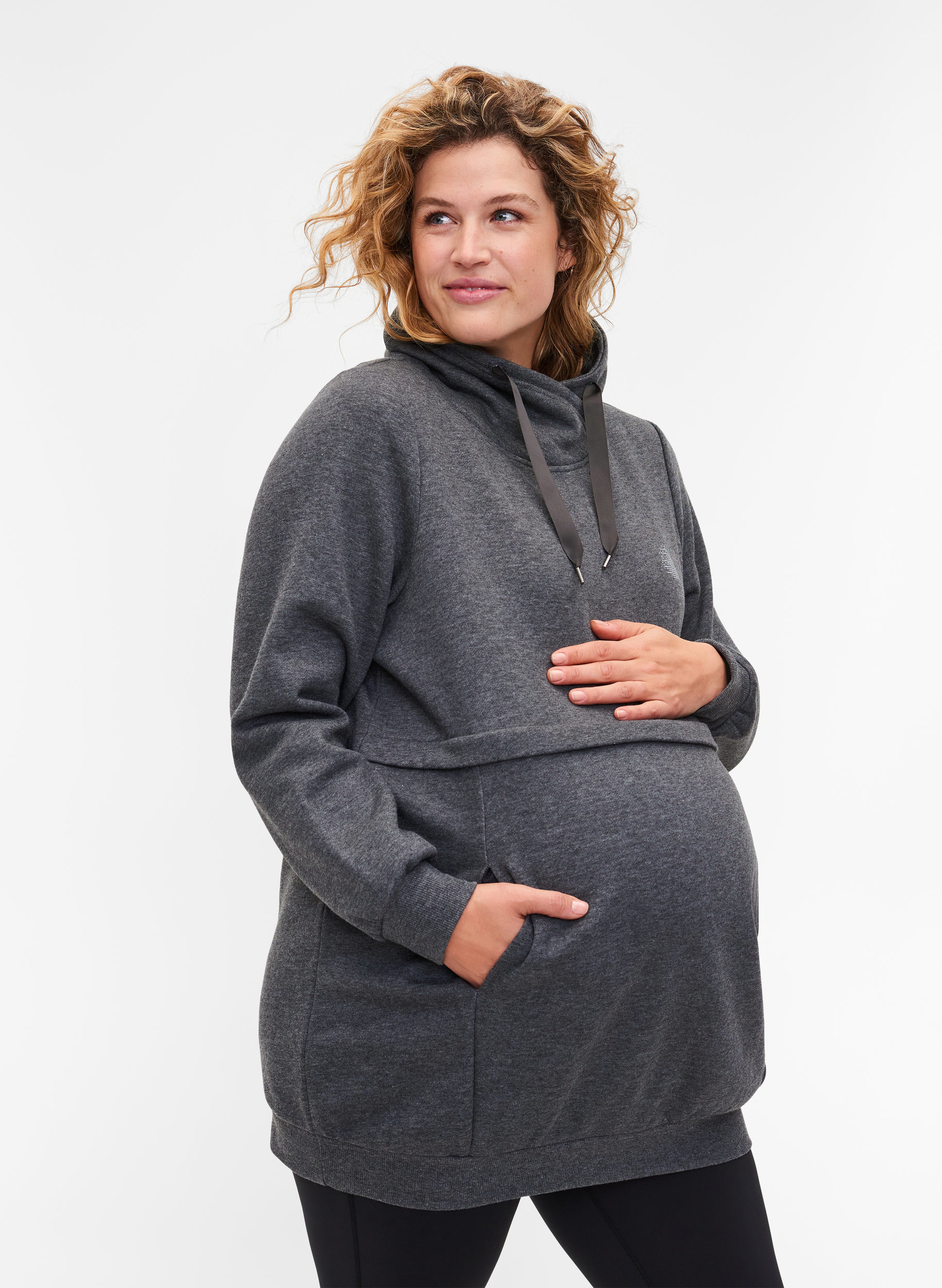 Graviditets sweatshirt med ammefunktion, Dark Grey Melange, Model